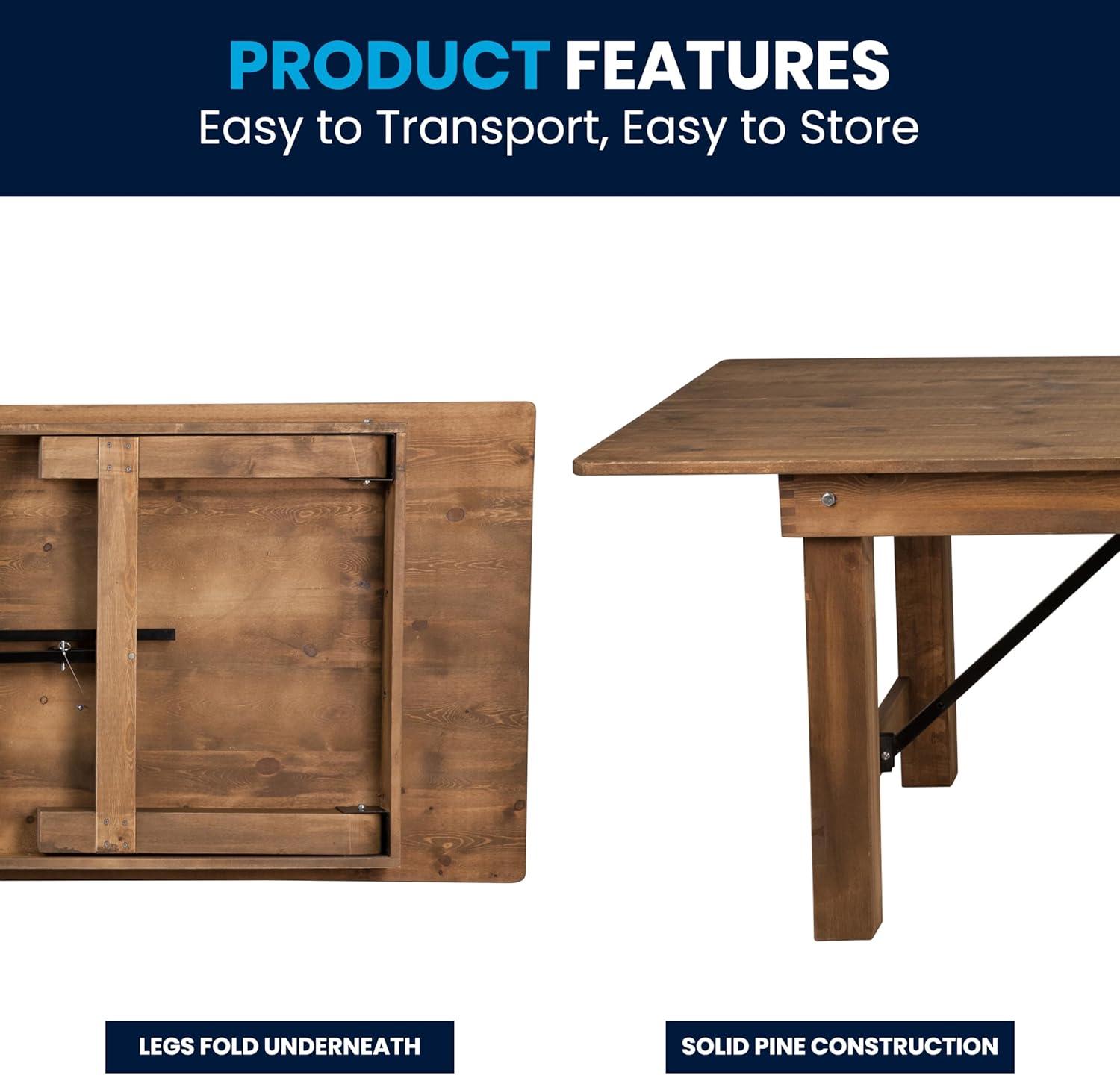 imageFlash Furniture Hercules Series 8 x 40quot Rustic Solid Pine Folding Dining Table Rectangular Antique Farmhouse Dining and Event Extension TableAntique Rustic