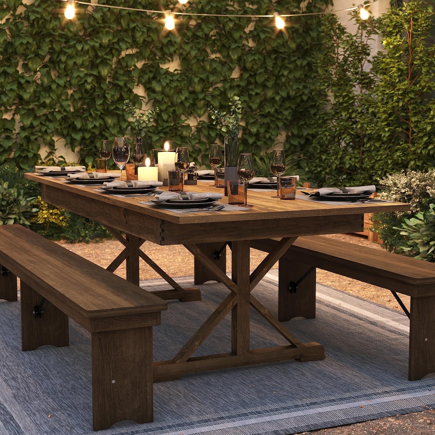 imageFlash Furniture Hercules Series 8 x 40quot Rustic Solid Pine Folding Dining Table Rectangular Antique Farmhouse Dining and Event Extension TableAntique Rustic