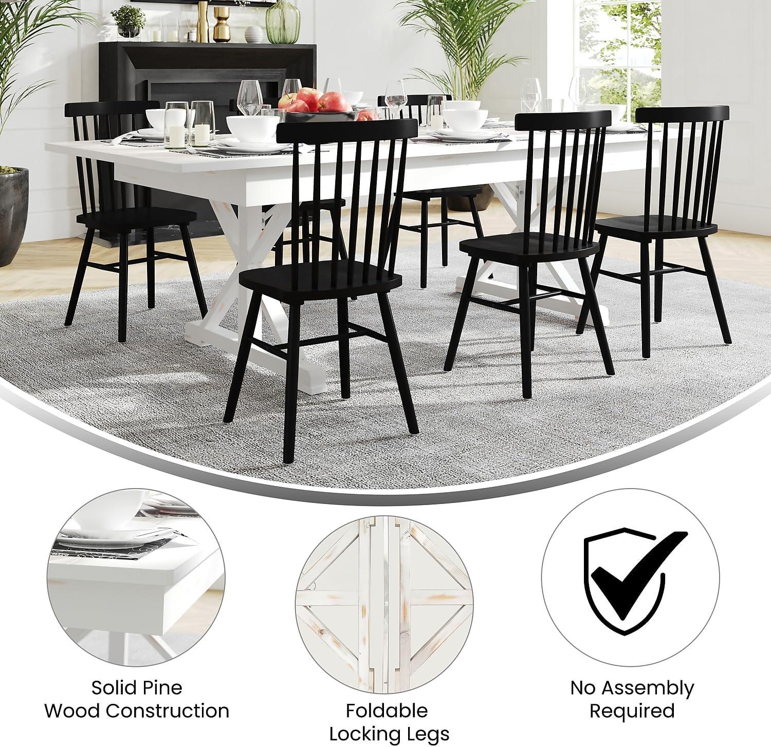 imageFlash Furniture Hercules Series 8 x 40quot Rustic Solid Pine Folding Dining Table Rectangular Antique Farmhouse Dining and Event Extension TableAntique Rustic White