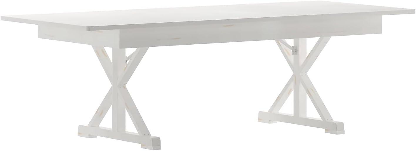 imageFlash Furniture Hercules Series 8 x 40quot Rustic Solid Pine Folding Dining Table Rectangular Antique Farmhouse Dining and Event Extension TableAntique Rustic White