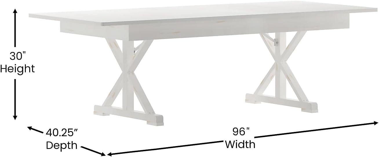 imageFlash Furniture Hercules Series 8 x 40quot Rustic Solid Pine Folding Dining Table Rectangular Antique Farmhouse Dining and Event Extension TableAntique Rustic White