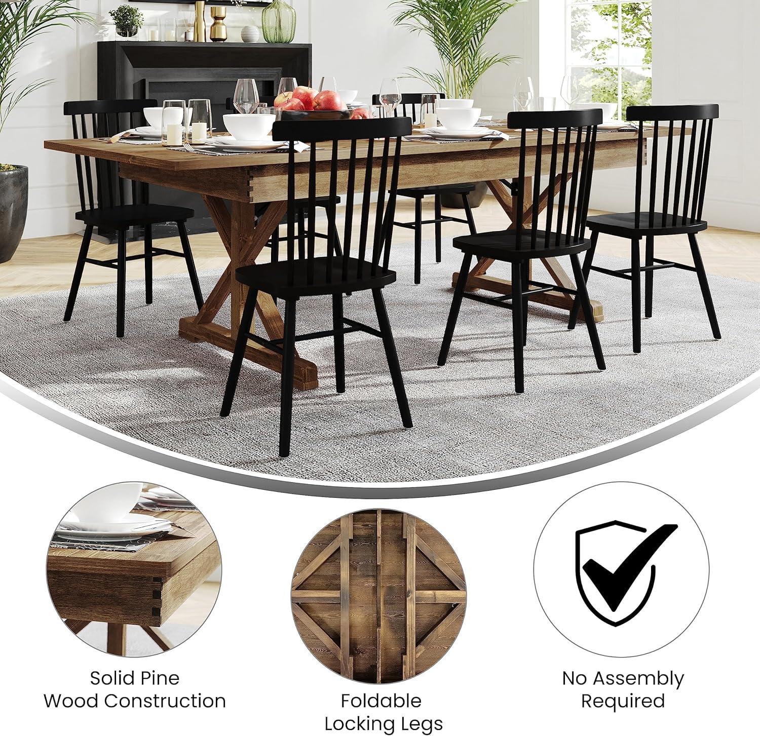 imageFlash Furniture Hercules Series 8 x 40quot Rustic Solid Pine Folding Dining Table Rectangular Antique Farmhouse Dining and Event Extension TableAntique Rustic
