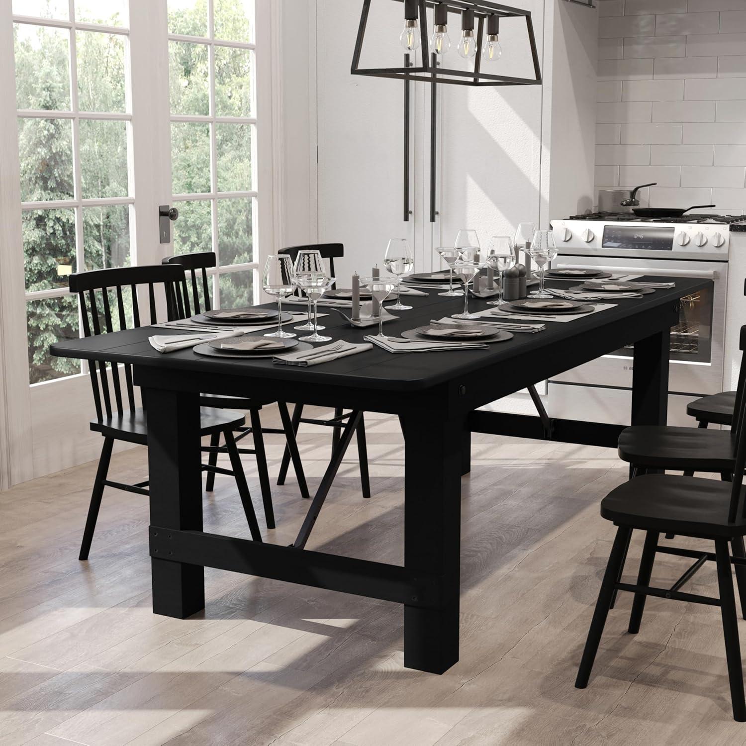 imageFlash Furniture Hercules Series 8 x 40quot Rustic Solid Pine Folding Dining Table Rectangular Antique Farmhouse Dining and Event Extension TableBlack Wash