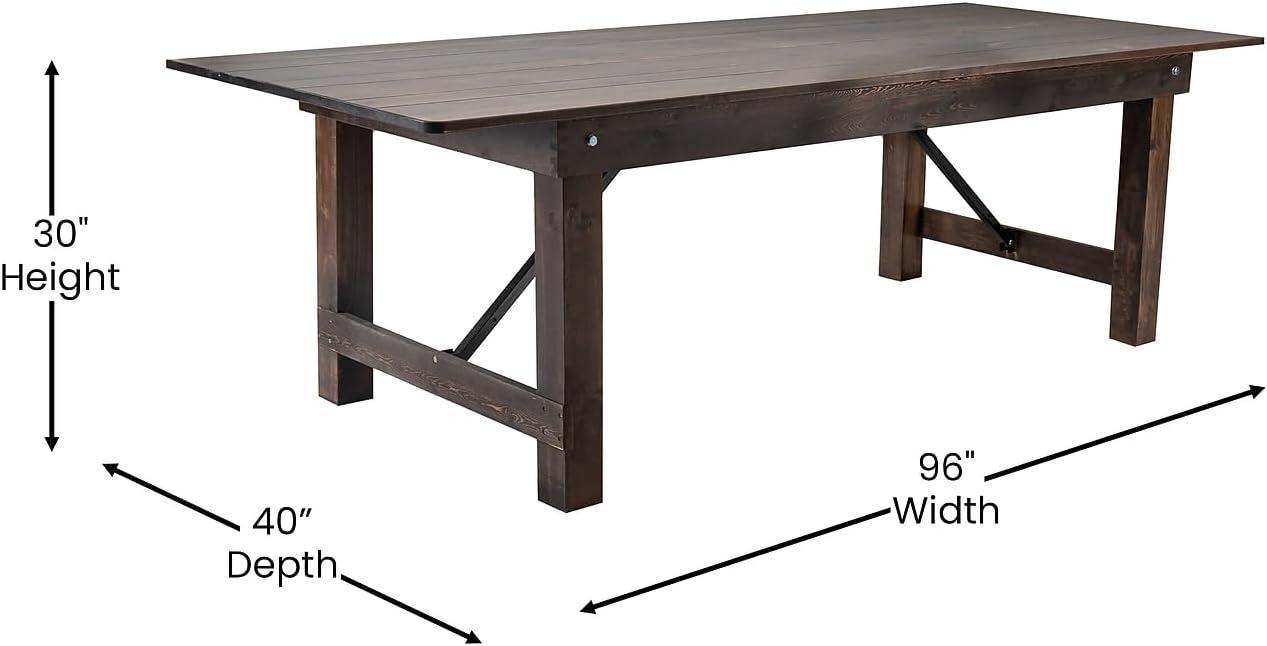 imageFlash Furniture Hercules Series 8 x 40quot Rustic Solid Pine Folding Dining Table Rectangular Antique Farmhouse Dining and Event Extension TableMahogany