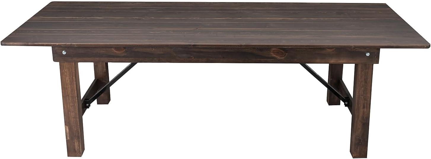 imageFlash Furniture Hercules Series 8 x 40quot Rustic Solid Pine Folding Dining Table Rectangular Antique Farmhouse Dining and Event Extension TableMahogany
