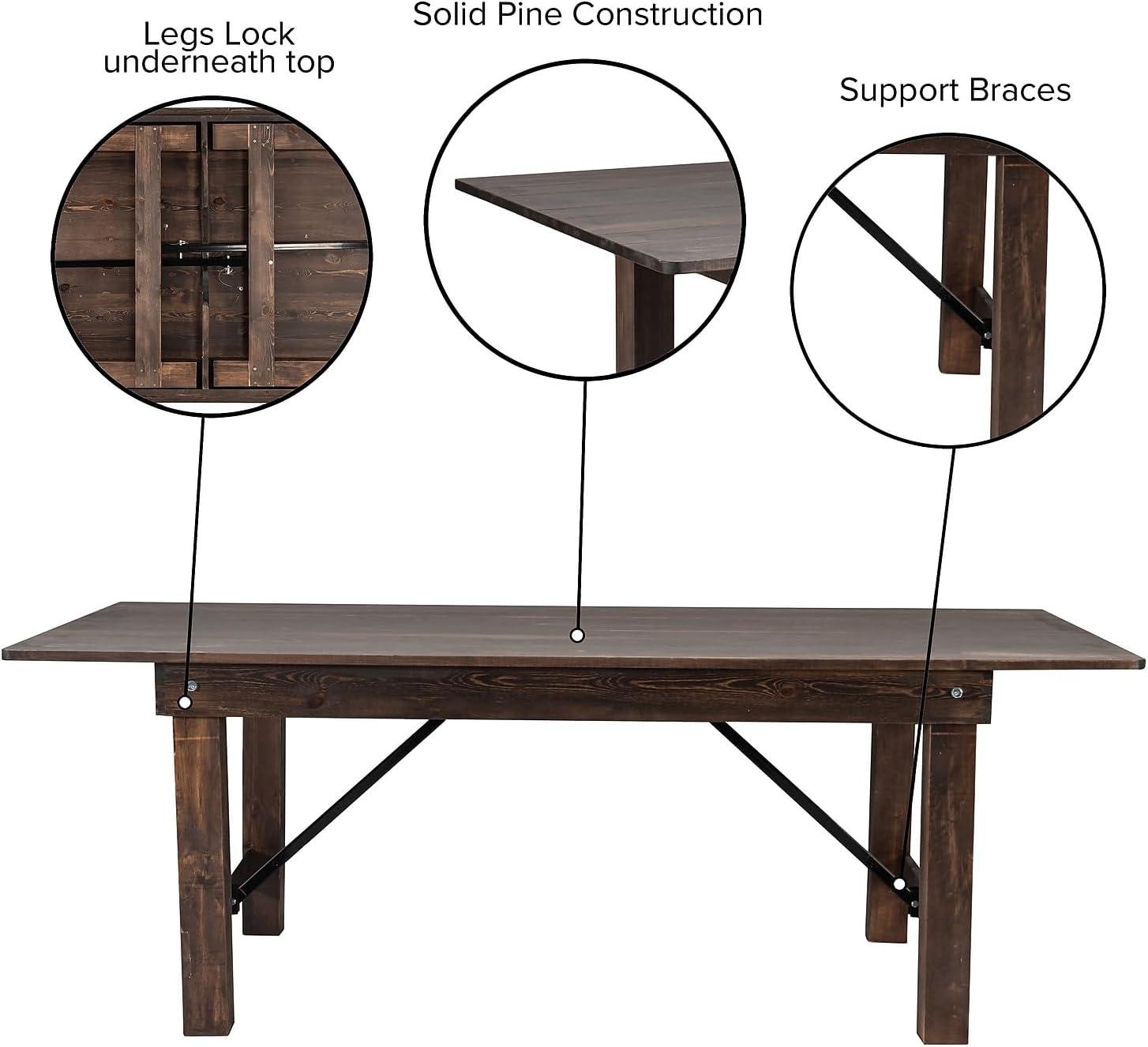 imageFlash Furniture Hercules Series 8 x 40quot Rustic Solid Pine Folding Dining Table Rectangular Antique Farmhouse Dining and Event Extension TableMahogany