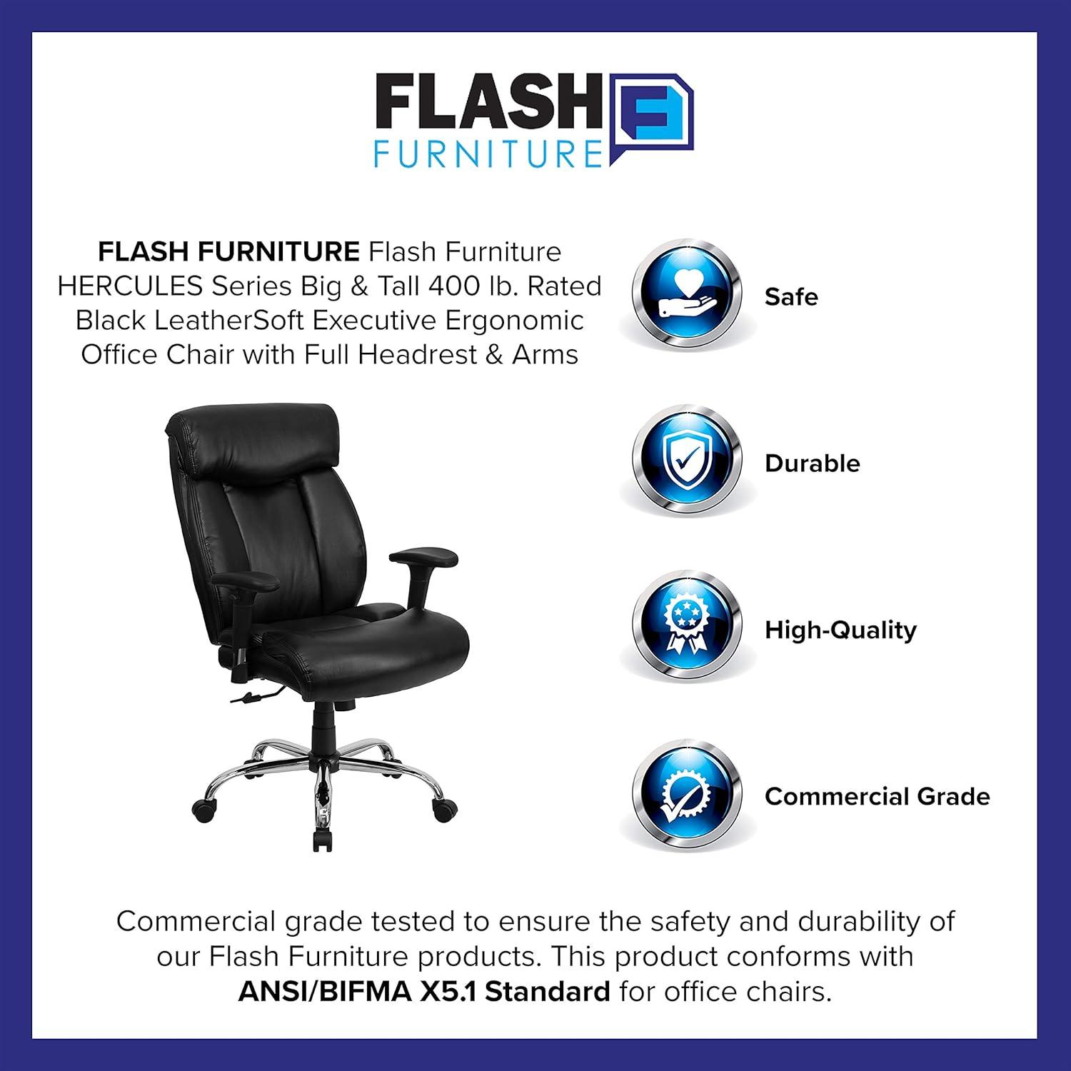 imageFlash Furniture Hercules Series Big ampamp Tall LeatherSoft Swivel Office Chair Ergonomic HighBack Executive Chair with Full Headrest Padded Seat BlackBlack Leathersoft