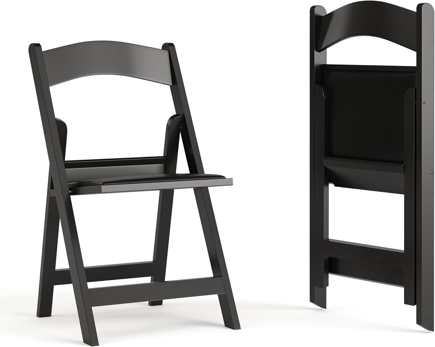 imageFlash Furniture Hercules Series Folding Chair White Resin Set of 4 800LB Weight Capacity Comfortable Event Chair Light Weight Folding ChairBlack