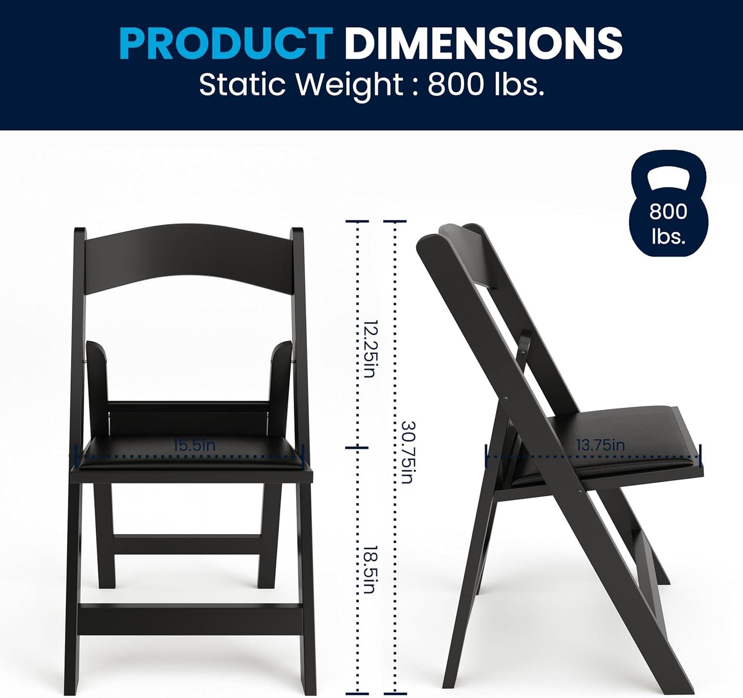 imageFlash Furniture Hercules Series Folding Chair White Resin Set of 4 800LB Weight Capacity Comfortable Event Chair Light Weight Folding ChairBlack