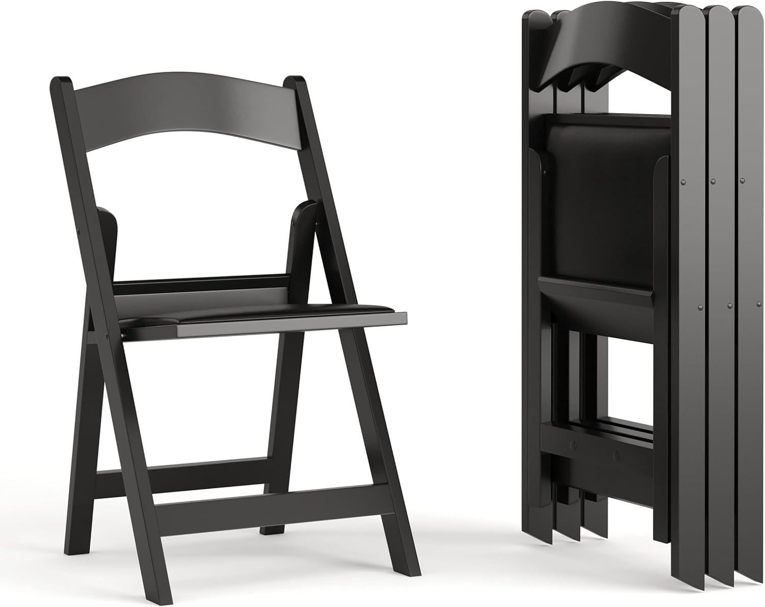 imageFlash Furniture Hercules Series Folding Chair White Resin Set of 4 800LB Weight Capacity Comfortable Event Chair Light Weight Folding ChairBlack
