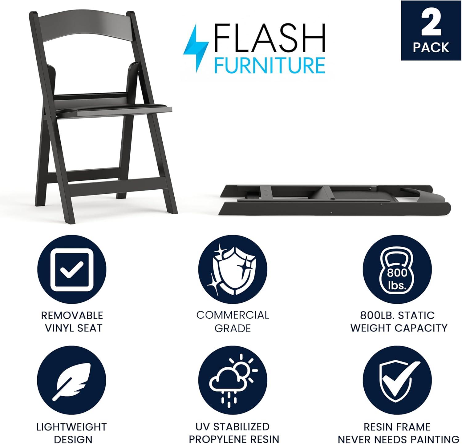 imageFlash Furniture Hercules Series Folding Chair White Resin Set of 4 800LB Weight Capacity Comfortable Event Chair Light Weight Folding ChairBlack