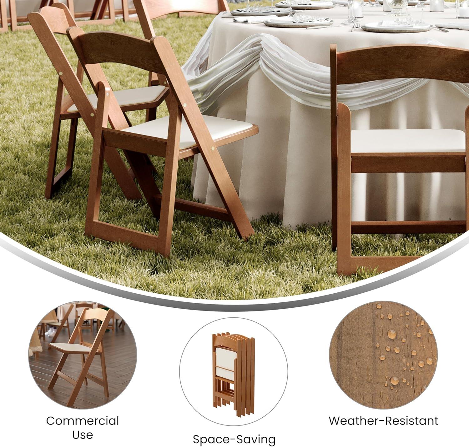 imageFlash Furniture Hercules Series Folding Chair White Resin Set of 4 800LB Weight Capacity Comfortable Event Chair Light Weight Folding ChairChestnut