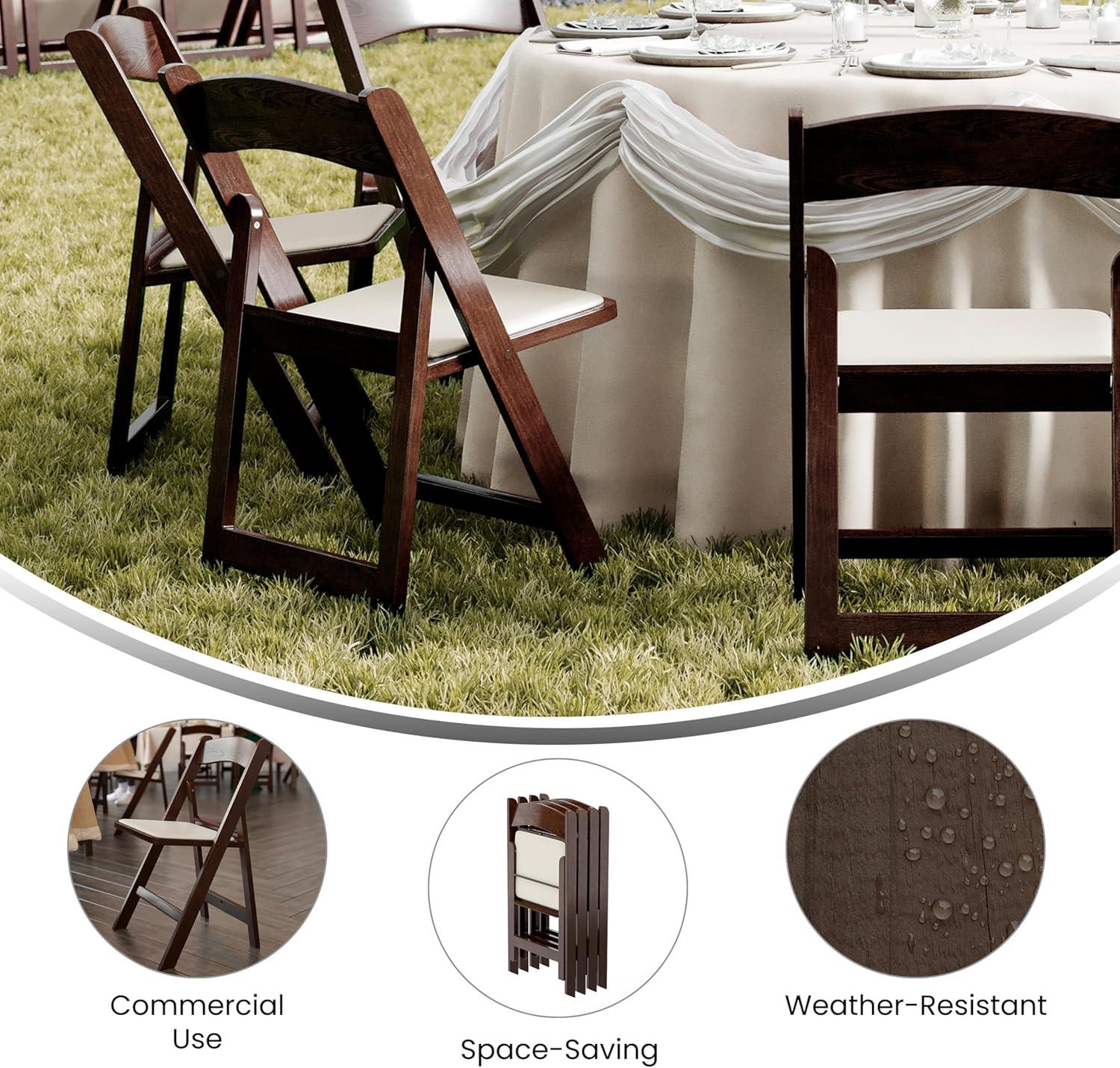 imageFlash Furniture Hercules Series Folding Chair White Resin Set of 4 800LB Weight Capacity Comfortable Event Chair Light Weight Folding ChairDark Brown