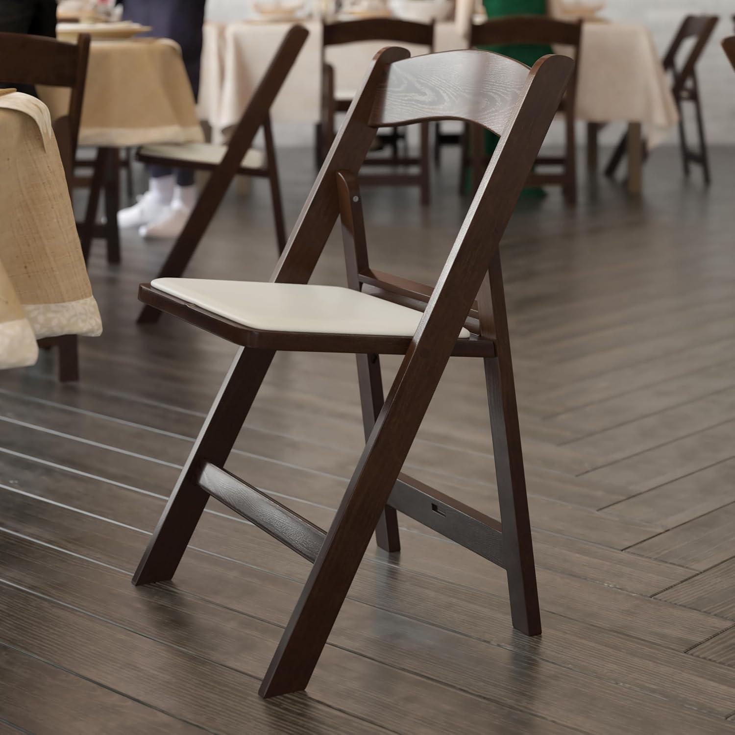 imageFlash Furniture Hercules Series Folding Chair White Resin Set of 4 800LB Weight Capacity Comfortable Event Chair Light Weight Folding ChairDark Brown