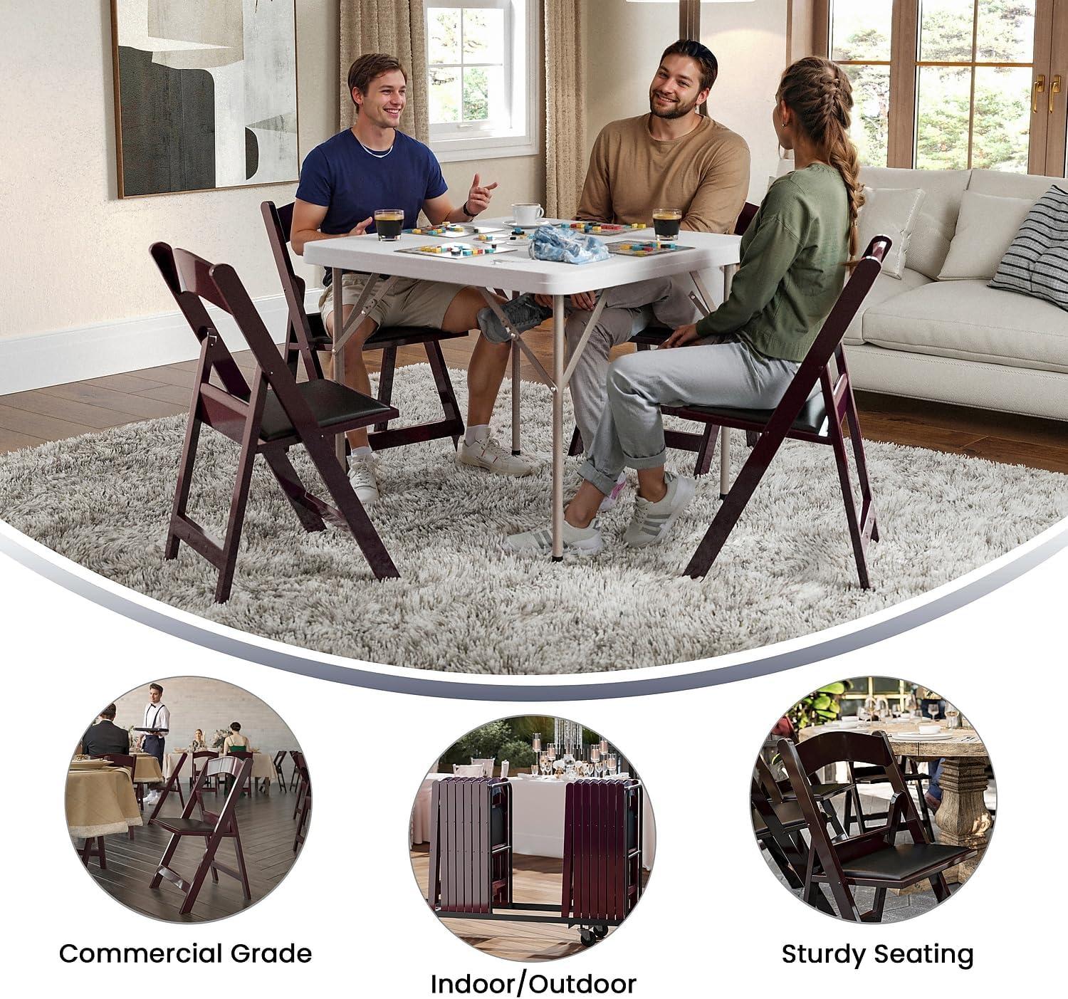 imageFlash Furniture Hercules Series Folding Chair White Resin Set of 4 800LB Weight Capacity Comfortable Event Chair Light Weight Folding ChairRed Mahogany