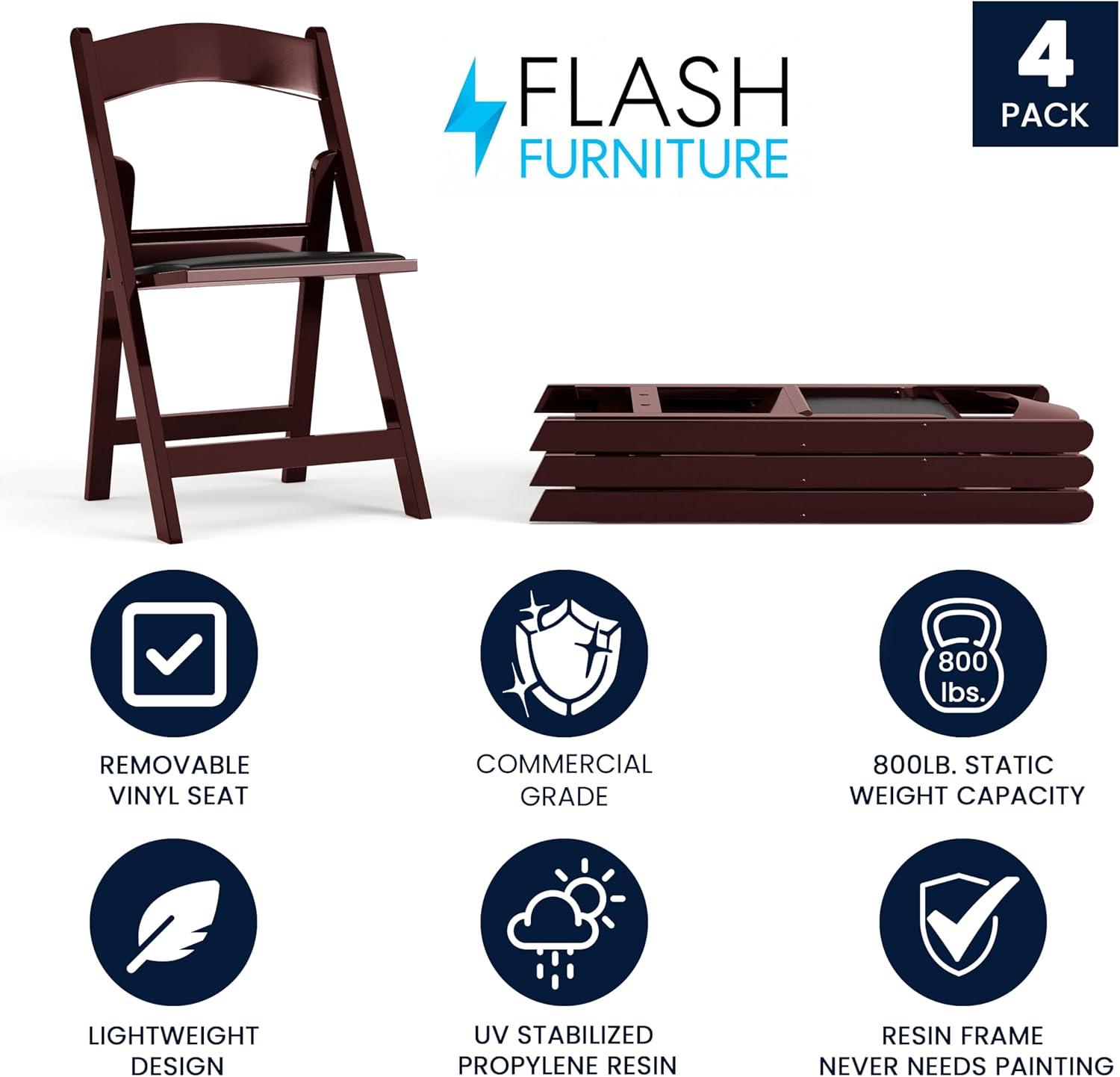 imageFlash Furniture Hercules Series Folding Chair White Resin Set of 4 800LB Weight Capacity Comfortable Event Chair Light Weight Folding ChairRed Mahogany