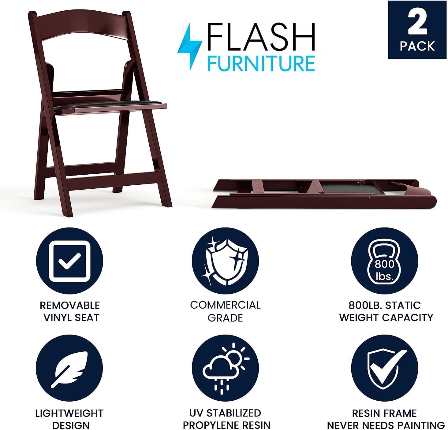 imageFlash Furniture Hercules Series Folding Chair White Resin Set of 4 800LB Weight Capacity Comfortable Event Chair Light Weight Folding ChairRed Mahogany