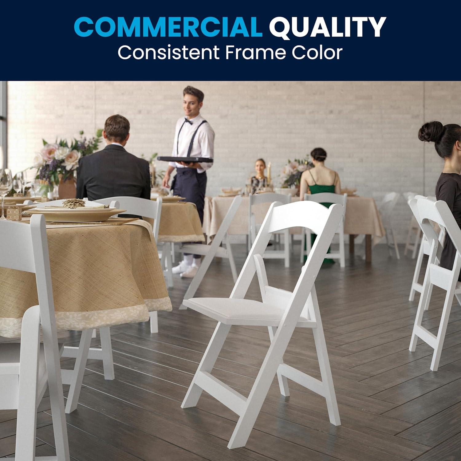 imageFlash Furniture Hercules Series Folding Chair White Resin Set of 4 800LB Weight Capacity Comfortable Event Chair Light Weight Folding ChairWhite