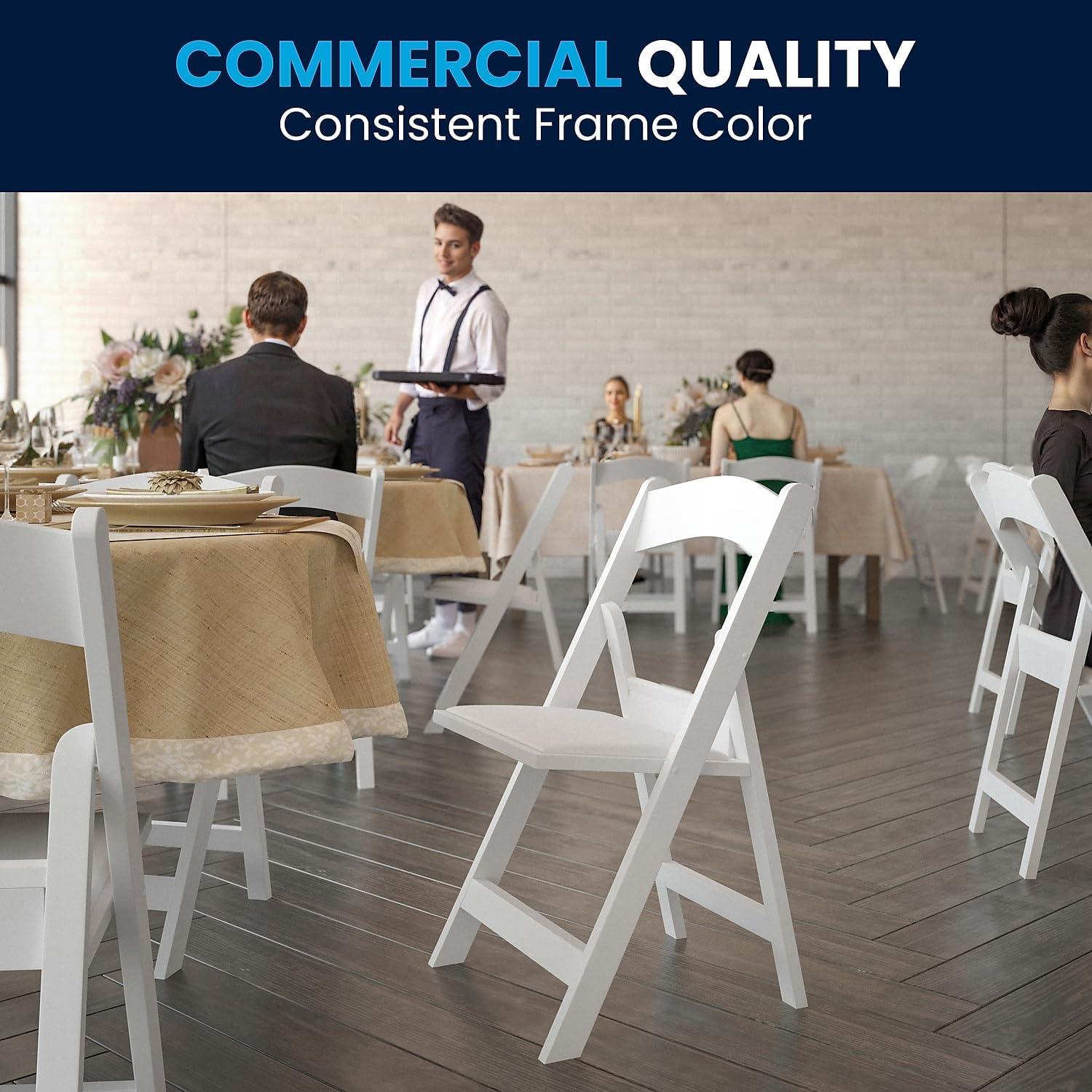 imageFlash Furniture Hercules Series Folding Chair White Resin Set of 4 800LB Weight Capacity Comfortable Event Chair Light Weight Folding ChairWhite