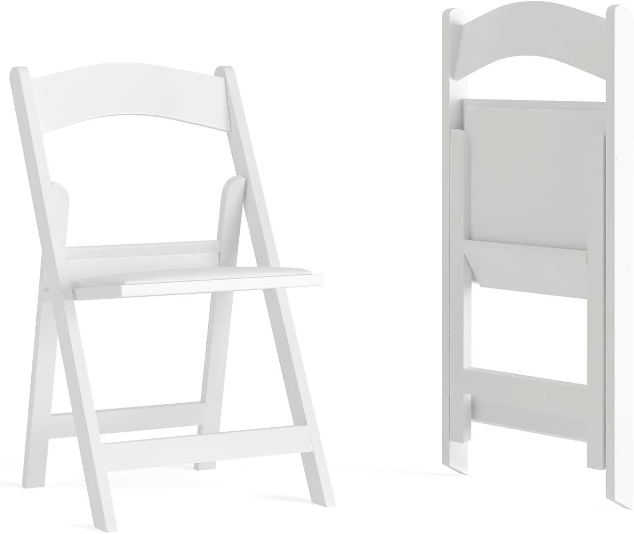 imageFlash Furniture Hercules Series Folding Chair White Resin Set of 4 800LB Weight Capacity Comfortable Event Chair Light Weight Folding ChairWhite