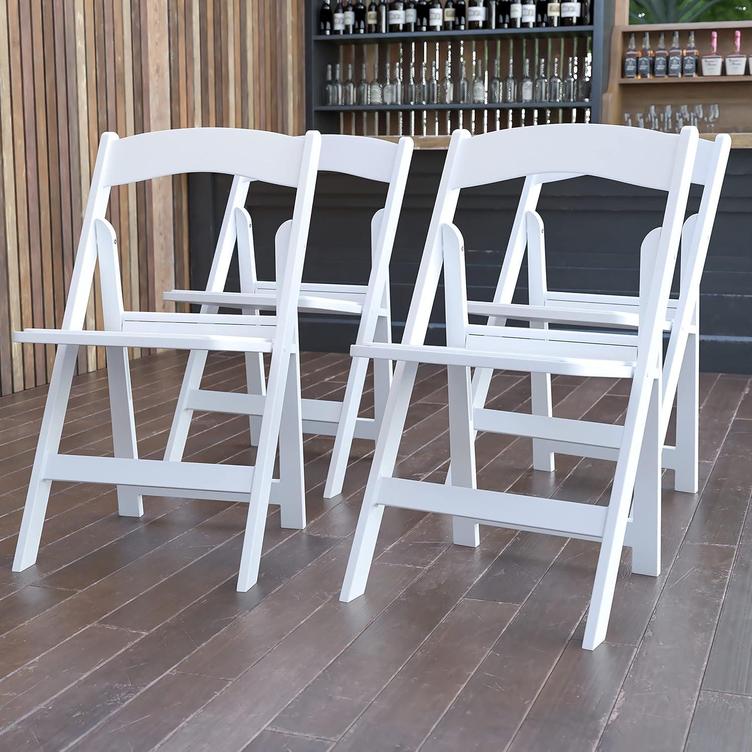 imageFlash Furniture Hercules Series Folding Chair White Resin Set of 4 800LB Weight Capacity Comfortable Event Chair Light Weight Folding ChairWhite