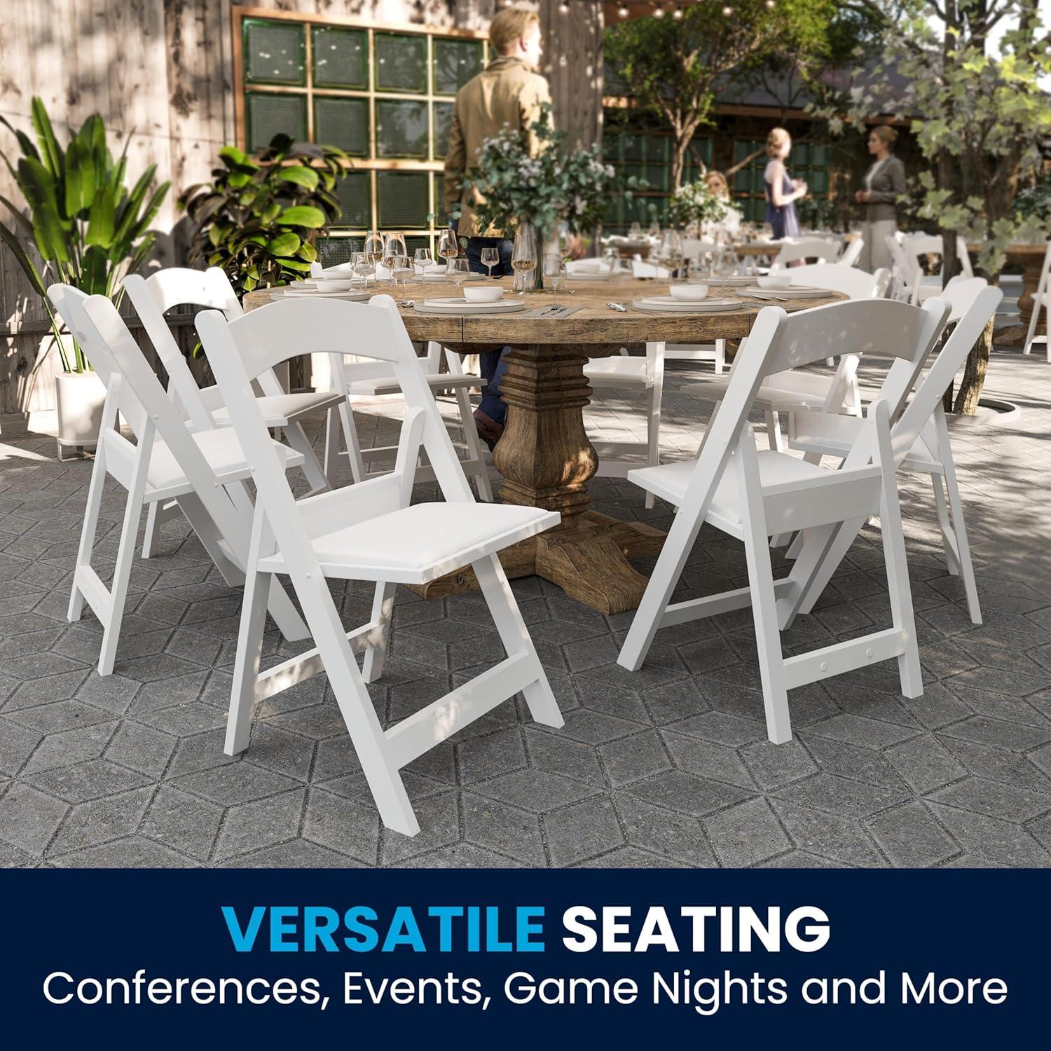 imageFlash Furniture Hercules Series Folding Chair White Resin Set of 4 800LB Weight Capacity Comfortable Event Chair Light Weight Folding ChairWhite