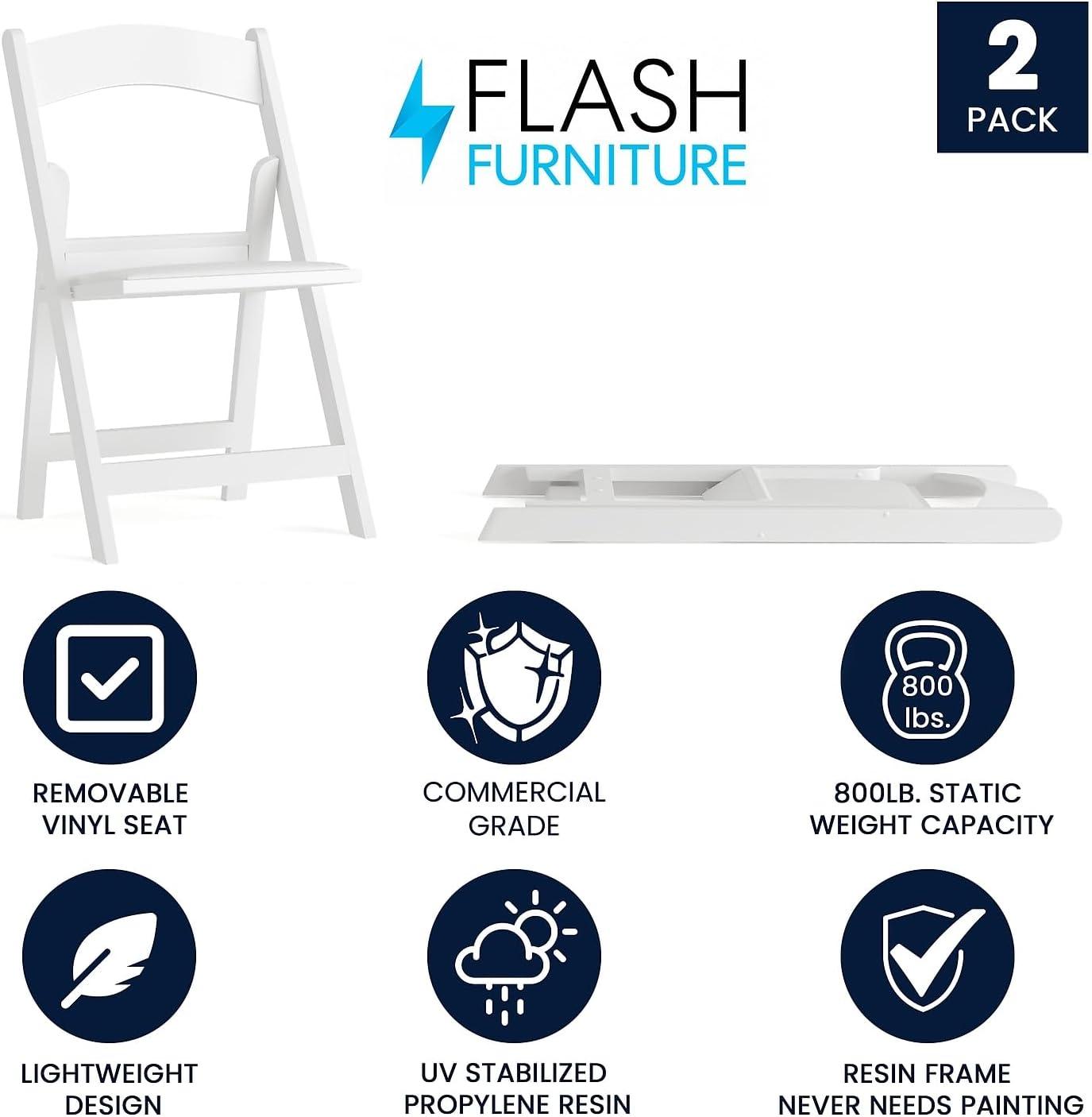 imageFlash Furniture Hercules Series Folding Chair White Resin Set of 4 800LB Weight Capacity Comfortable Event Chair Light Weight Folding ChairWhite