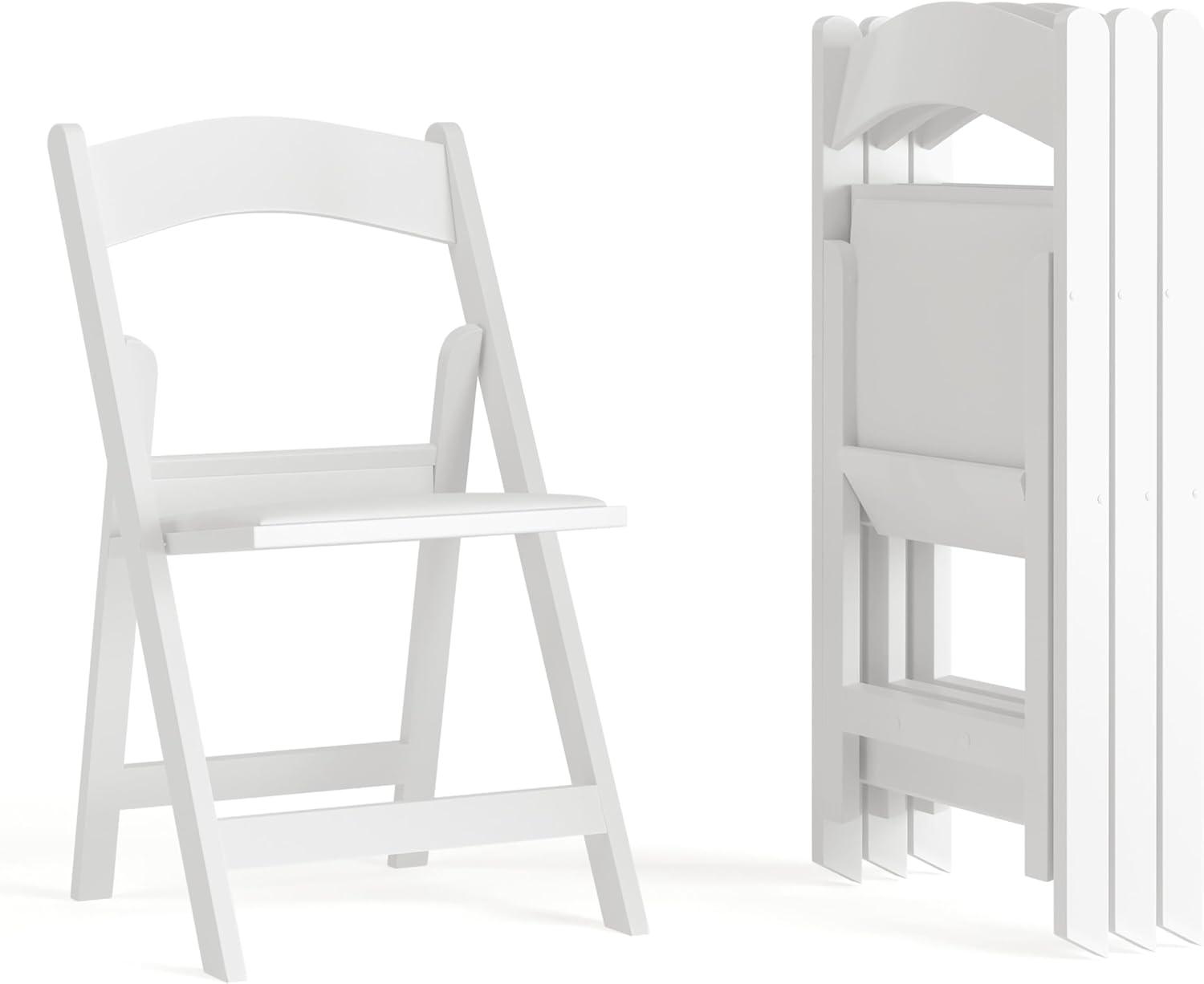 imageFlash Furniture Hercules Series Folding Chair White Resin Set of 4 800LB Weight Capacity Comfortable Event Chair Light Weight Folding ChairWhite