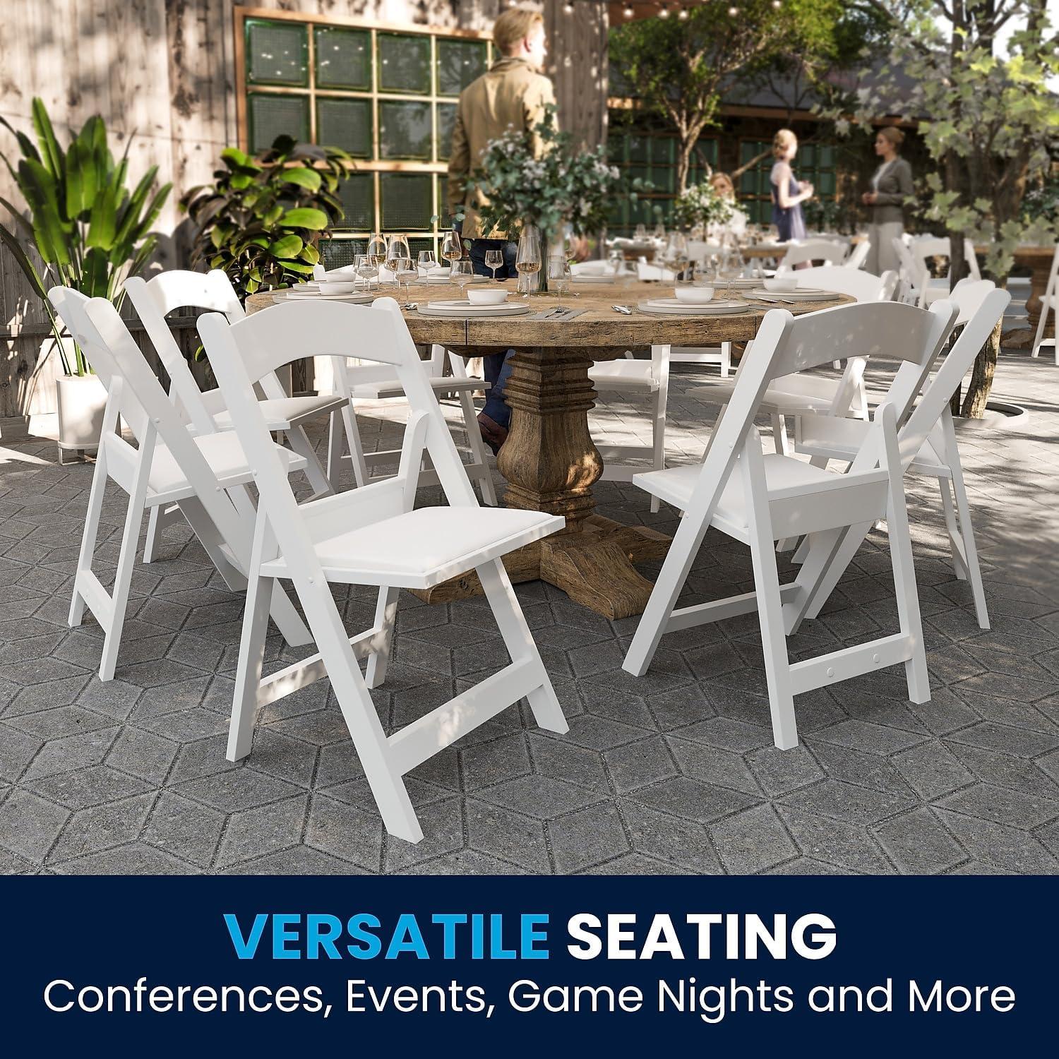 imageFlash Furniture Hercules Series Folding Chair White Resin Set of 4 800LB Weight Capacity Comfortable Event Chair Light Weight Folding ChairWhite