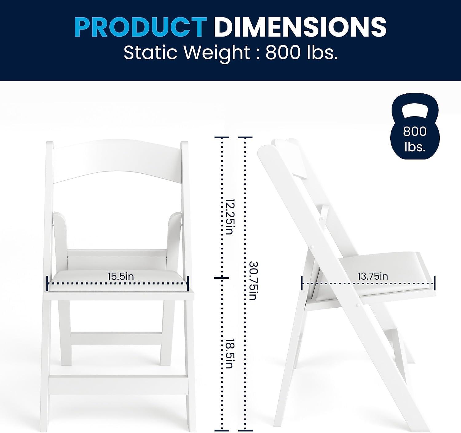 imageFlash Furniture Hercules Series Folding Chair White Resin Set of 4 800LB Weight Capacity Comfortable Event Chair Light Weight Folding ChairWhite