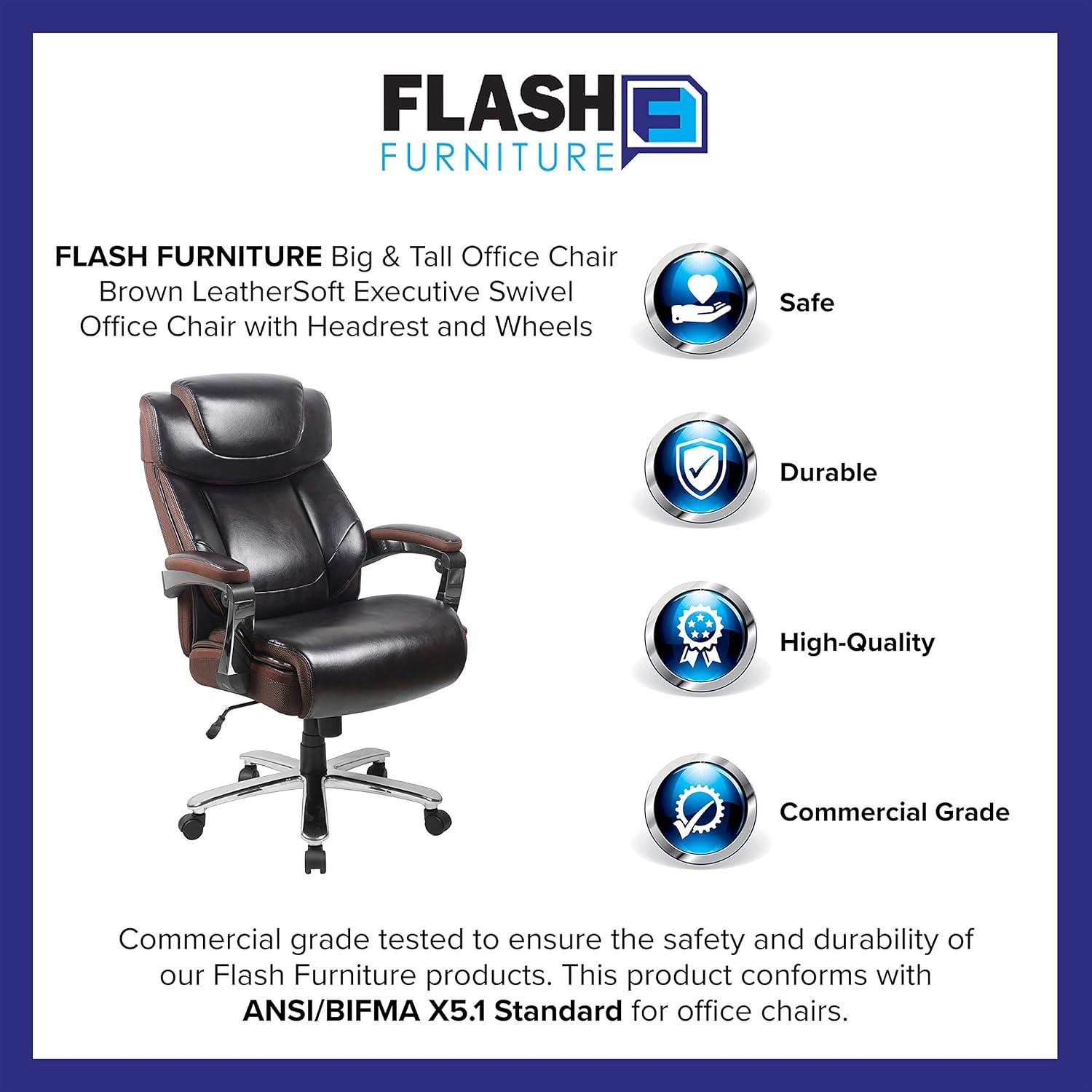 imageFlash Furniture Hercules Series HighBack Swivel LeatherSoft Office Chair Ergonomic Executive Chair with Headrest and Adjustable Height BrownBrown