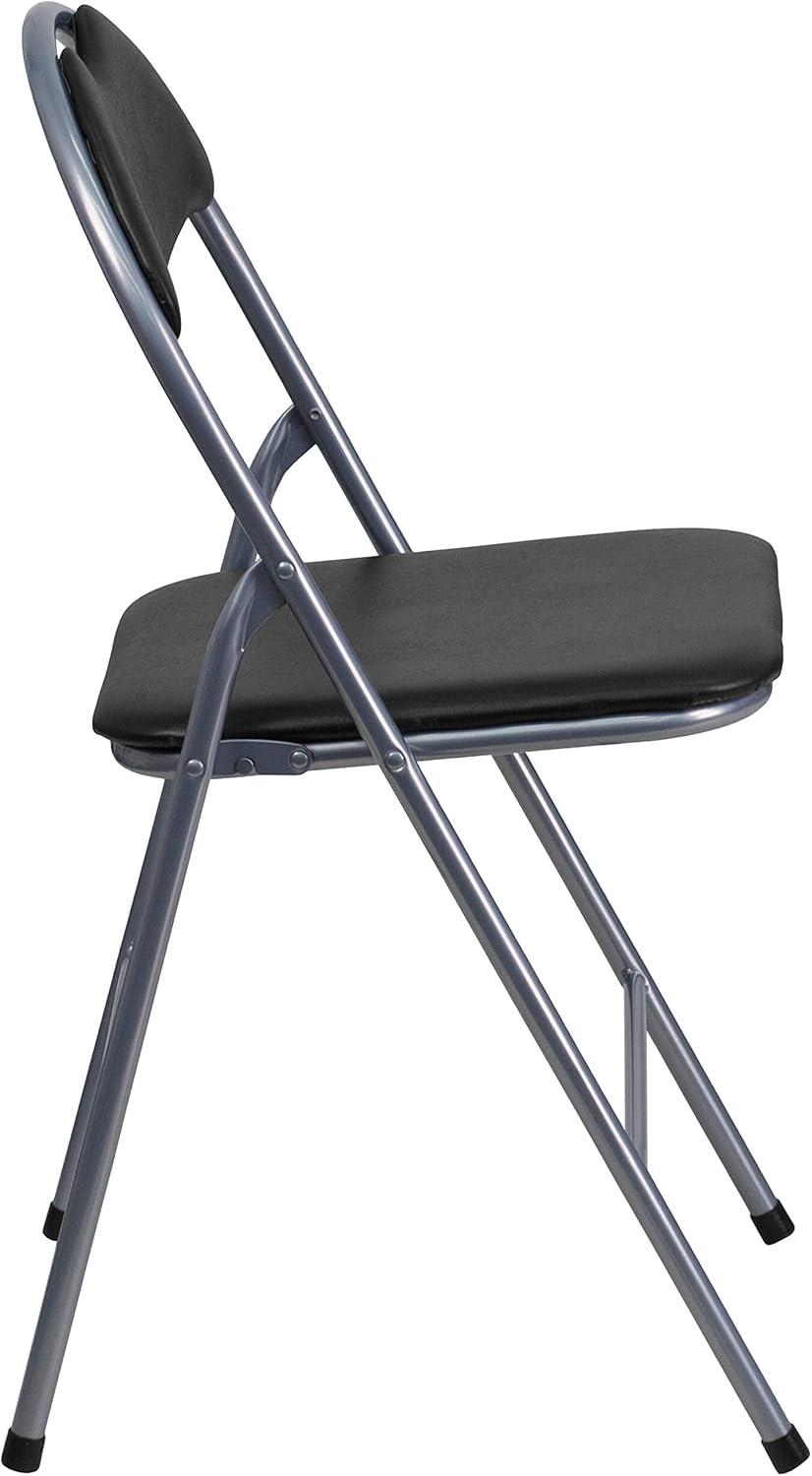 imageFlash Furniture Hercules Series Metal Folding Chairs with Carrying Handle Vinyl Upholstered Padded Event Chair Set of 4 Black1 Pack
