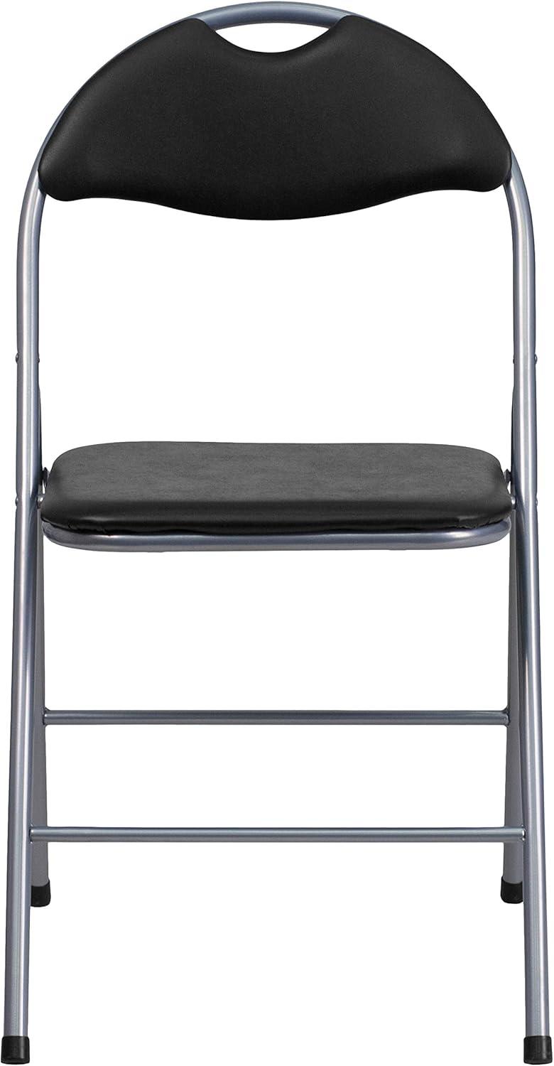 imageFlash Furniture Hercules Series Metal Folding Chairs with Carrying Handle Vinyl Upholstered Padded Event Chair Set of 4 Black1 Pack