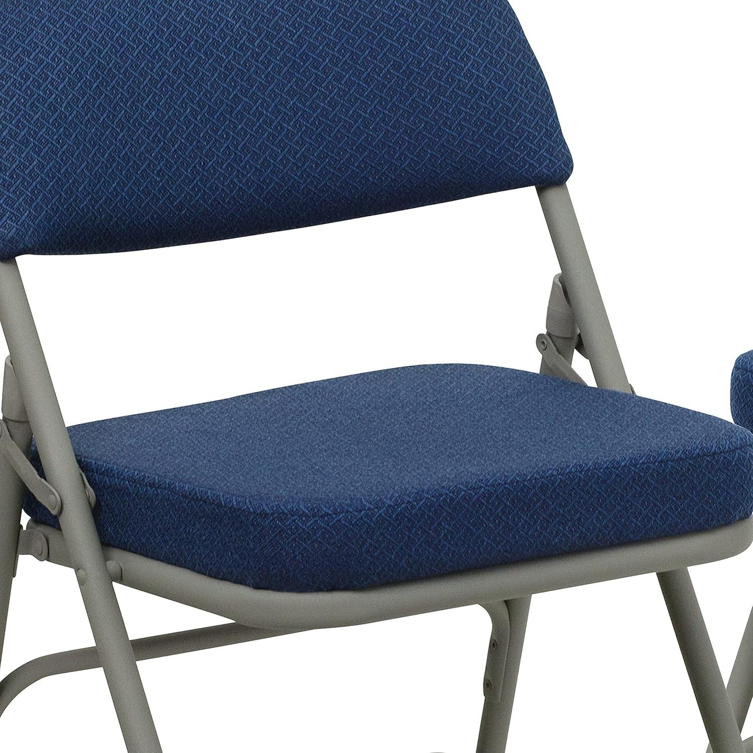 imageFlash Furniture Hercules Series Metal Folding Chairs with Cushioned Seat Fabric Upholstered Event Chairs with 300lb Static Weight Capacity Set of 4 GrayNavy FabricGray Frame