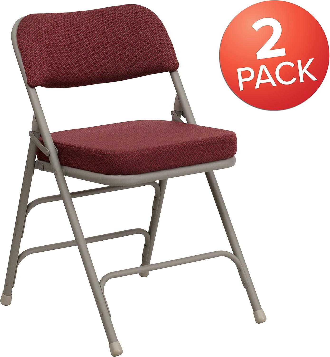imageFlash Furniture Hercules Series Metal Folding Chairs with Cushioned Seat Fabric Upholstered Event Chairs with 300lb Static Weight Capacity Set of 4 GrayBurgundy FabricGray Frame