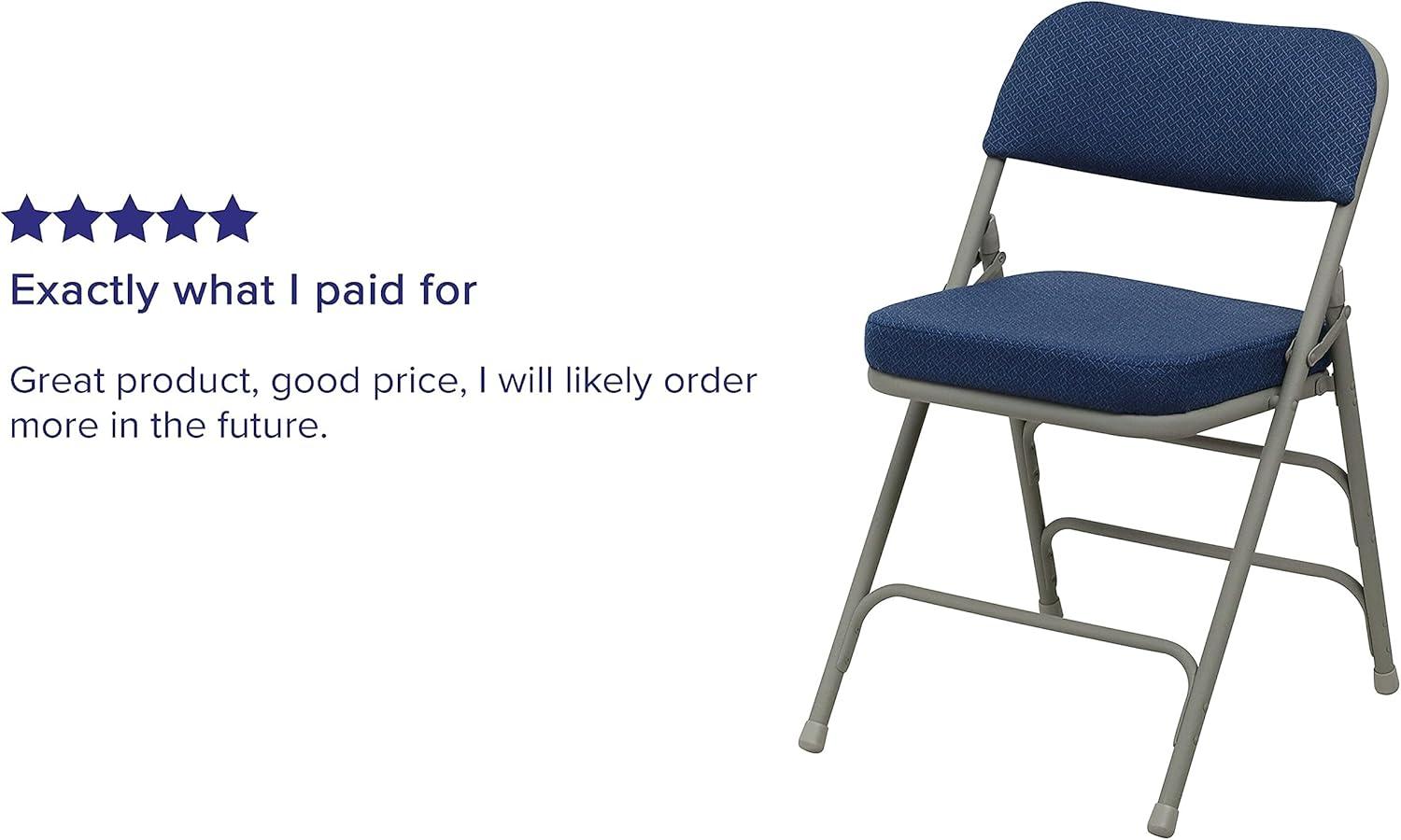 imageFlash Furniture Hercules Series Metal Folding Chairs with Cushioned Seat Fabric Upholstered Event Chairs with 300lb Static Weight Capacity Set of 4 GrayNavy FabricGray Frame