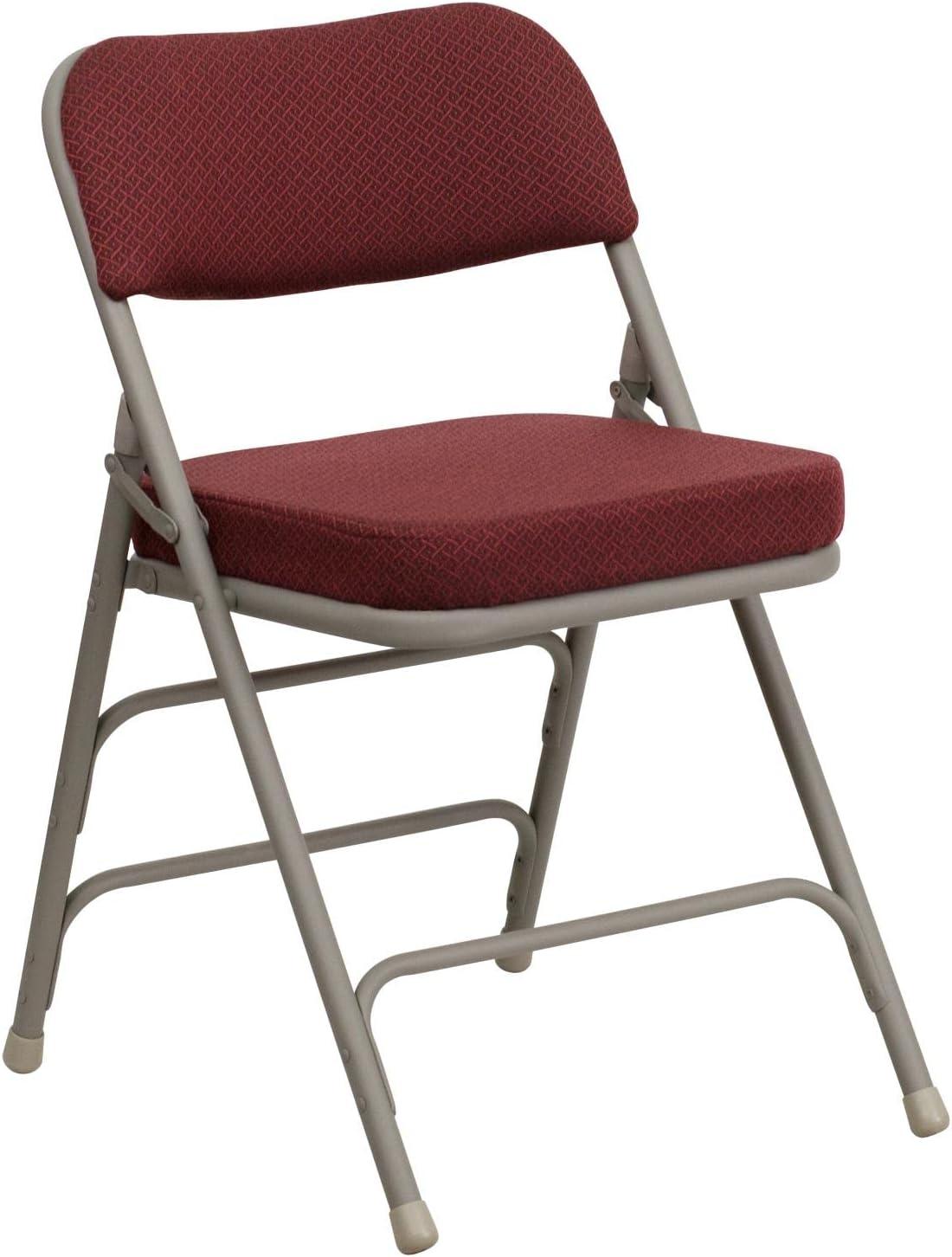 imageFlash Furniture Hercules Series Metal Folding Chairs with Cushioned Seat Fabric Upholstered Event Chairs with 300lb Static Weight Capacity Set of 4 GrayBurgundy FabricGray Frame
