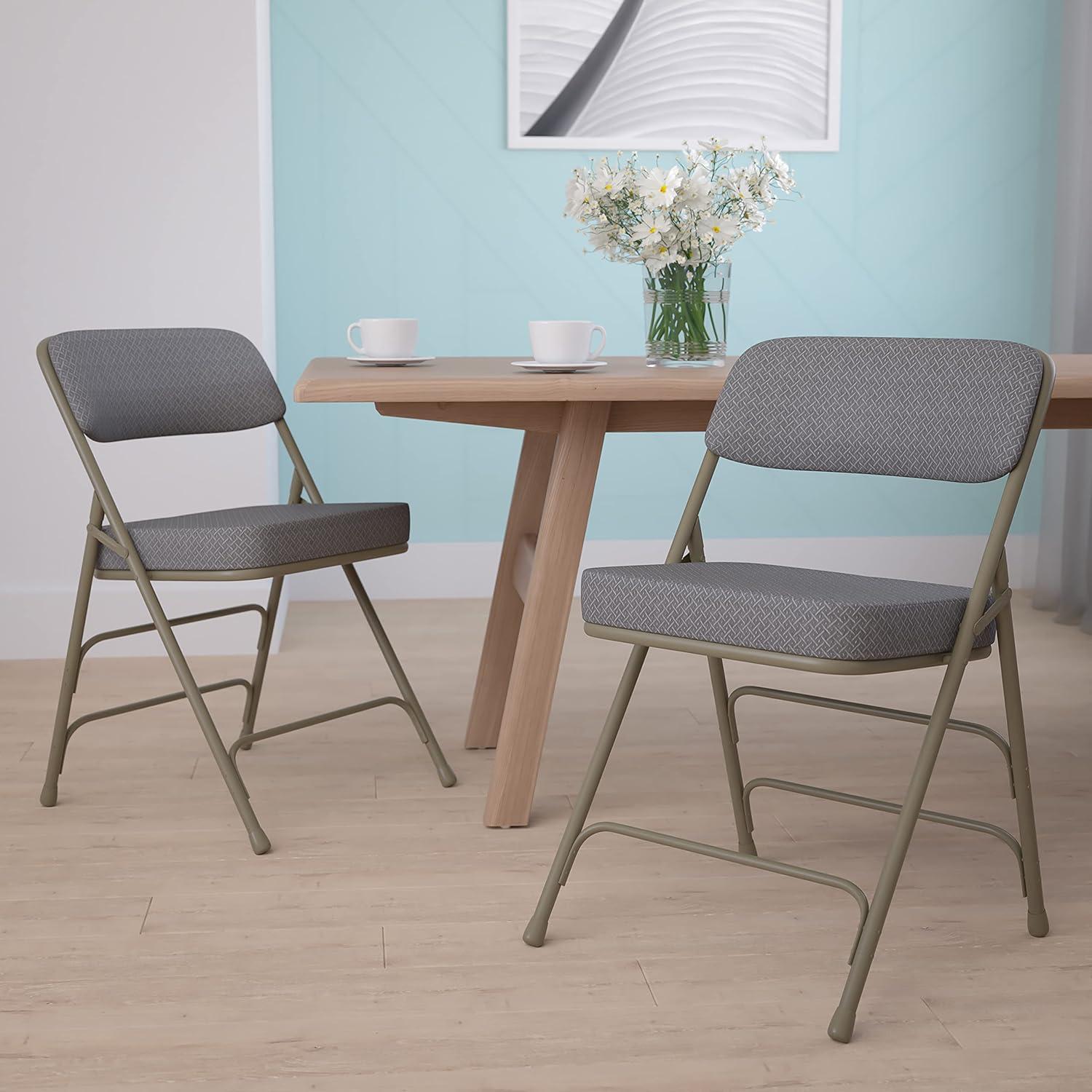 imageFlash Furniture Hercules Series Metal Folding Chairs with Cushioned Seat Fabric Upholstered Event Chairs with 300lb Static Weight Capacity Set of 4 GrayGray FabricGray Frame
