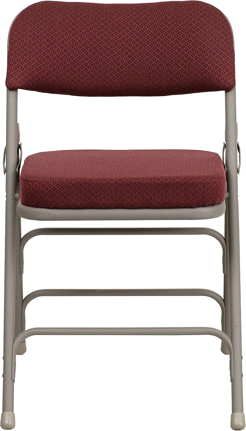 imageFlash Furniture Hercules Series Metal Folding Chairs with Cushioned Seat Fabric Upholstered Event Chairs with 300lb Static Weight Capacity Set of 4 GrayBurgundy FabricGray Frame
