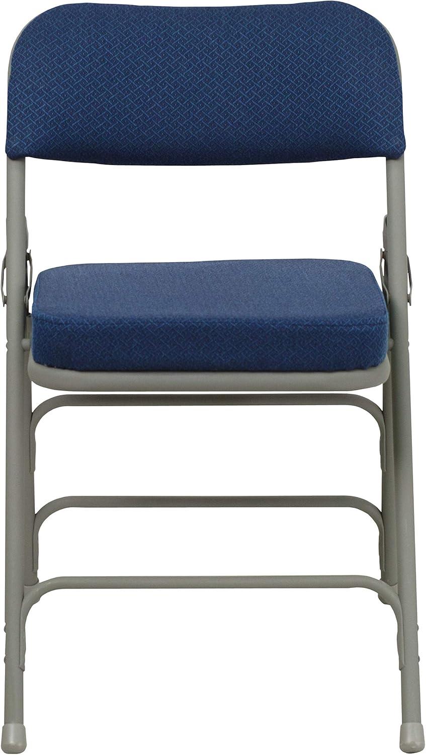 imageFlash Furniture Hercules Series Metal Folding Chairs with Cushioned Seat Fabric Upholstered Event Chairs with 300lb Static Weight Capacity Set of 4 GrayNavy FabricGray Frame