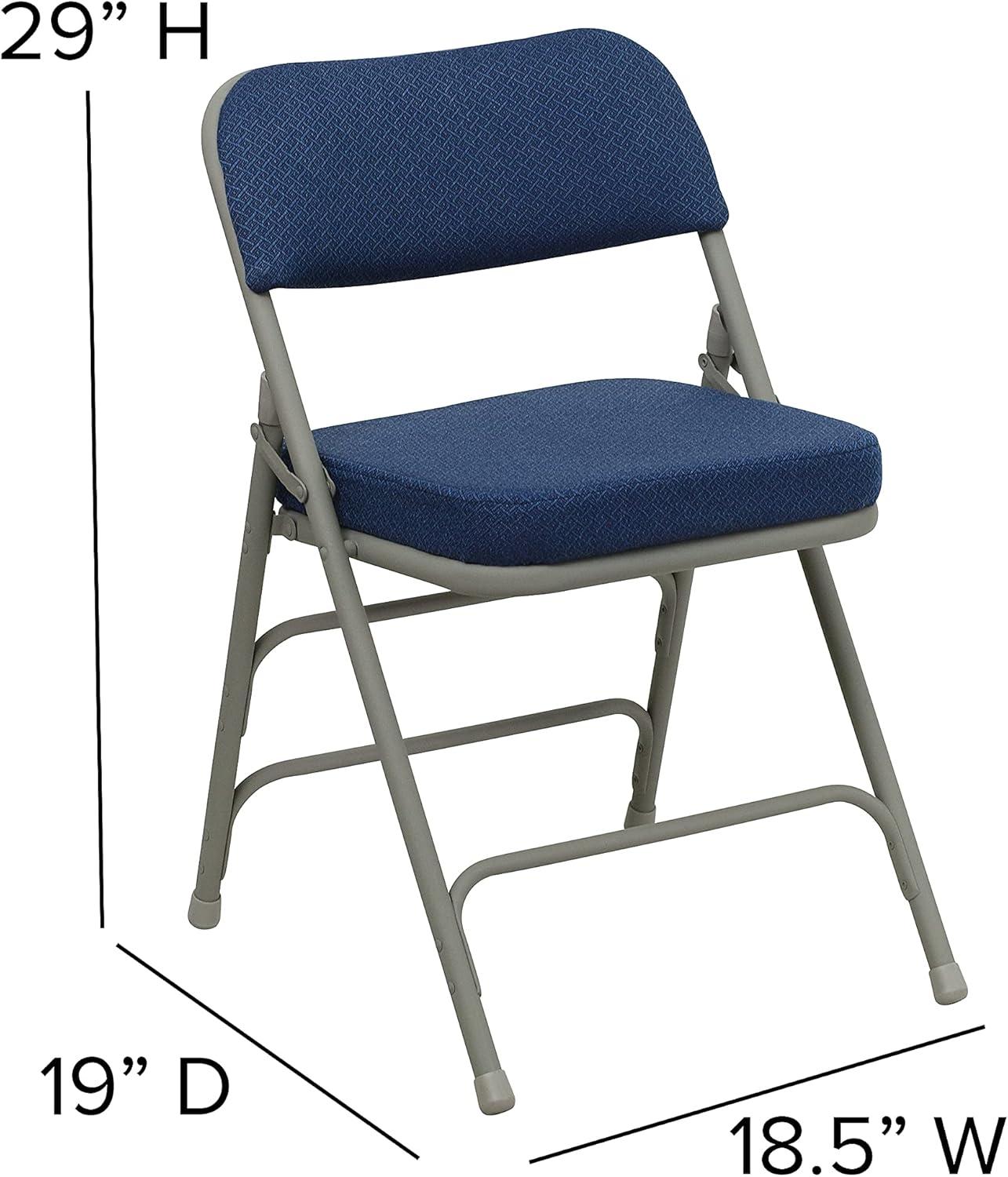 imageFlash Furniture Hercules Series Metal Folding Chairs with Cushioned Seat Fabric Upholstered Event Chairs with 300lb Static Weight Capacity Set of 4 GrayNavy FabricGray Frame
