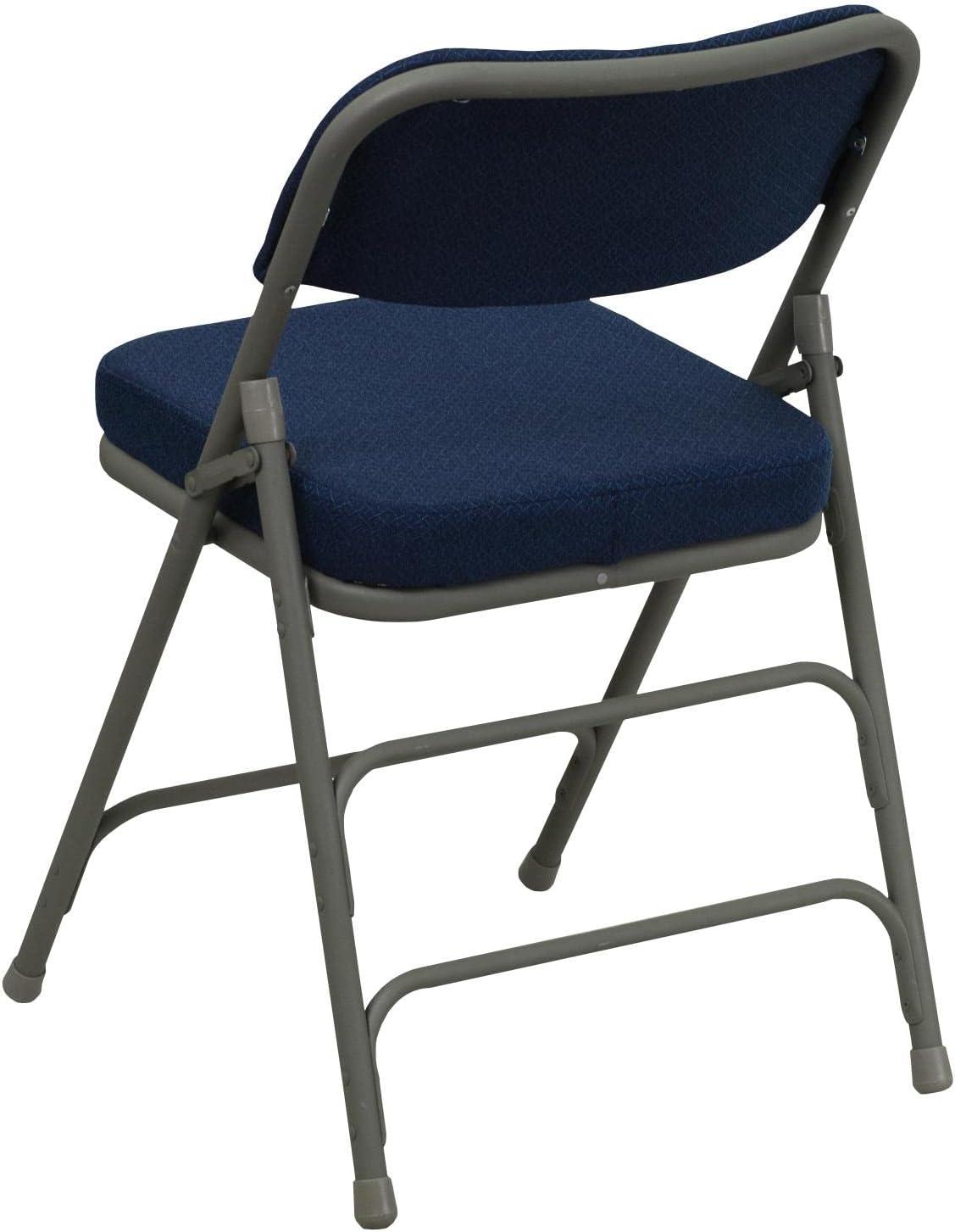 imageFlash Furniture Hercules Series Metal Folding Chairs with Cushioned Seat Fabric Upholstered Event Chairs with 300lb Static Weight Capacity Set of 4 GrayNavy FabricGray Frame
