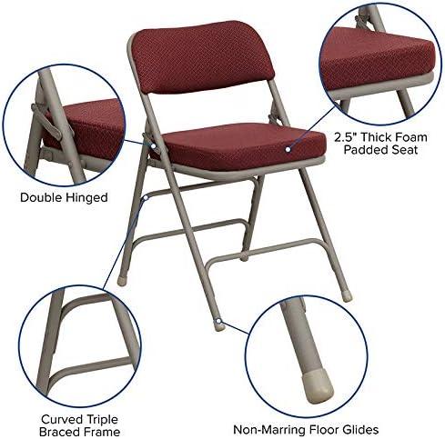 imageFlash Furniture Hercules Series Metal Folding Chairs with Cushioned Seat Fabric Upholstered Event Chairs with 300lb Static Weight Capacity Set of 4 GrayBurgundy FabricGray Frame