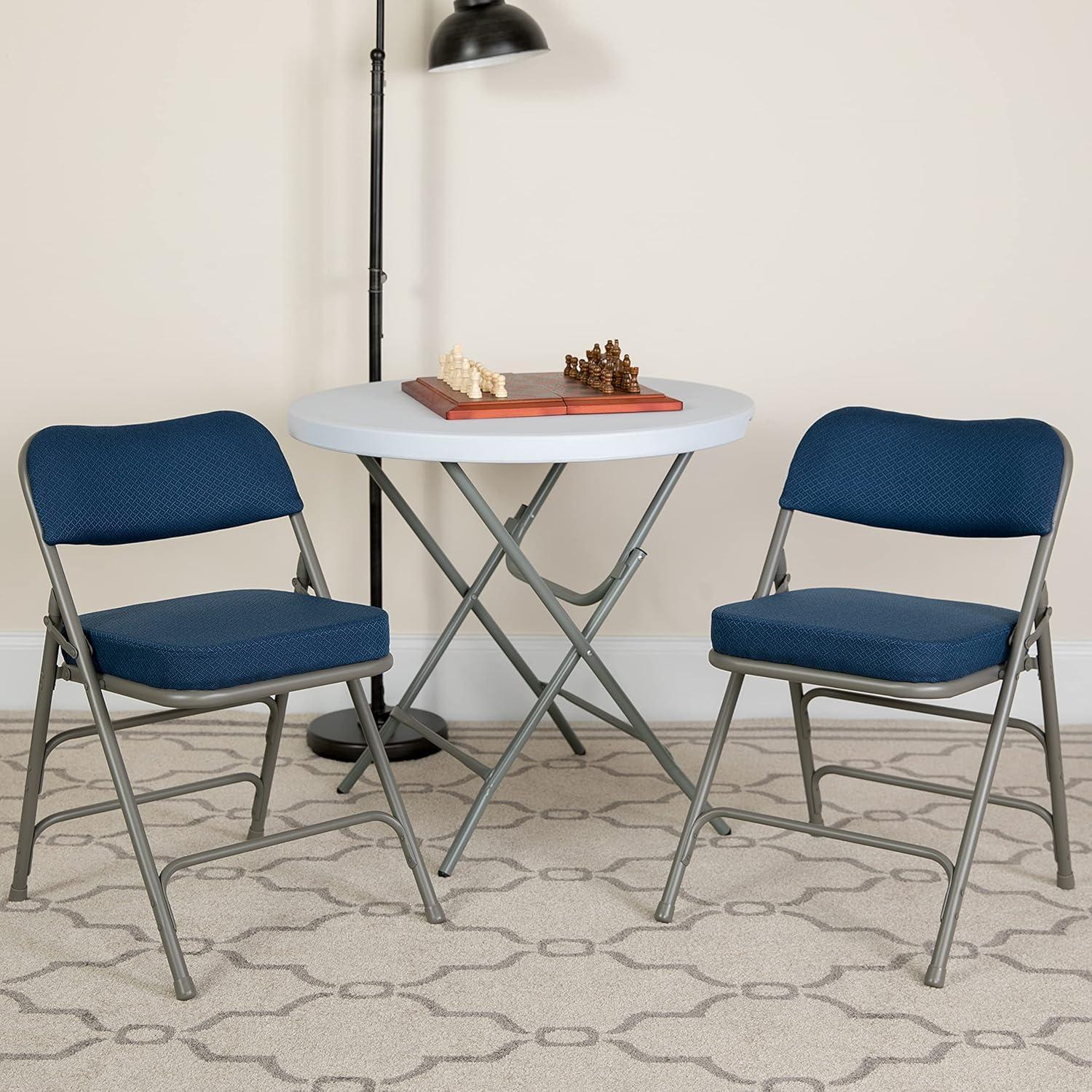 imageFlash Furniture Hercules Series Metal Folding Chairs with Cushioned Seat Fabric Upholstered Event Chairs with 300lb Static Weight Capacity Set of 4 GrayNavy FabricGray Frame