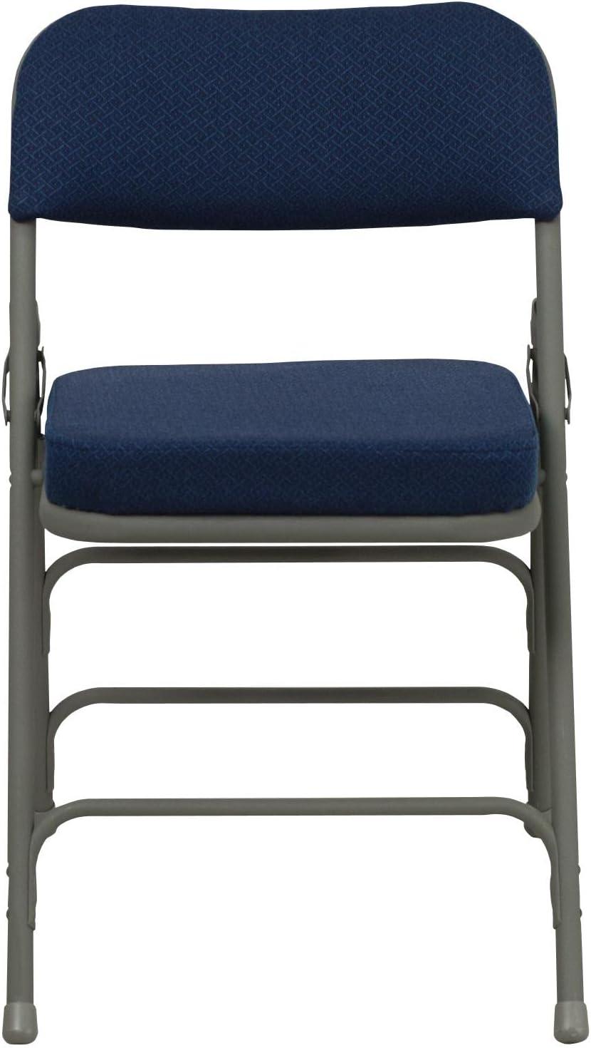 imageFlash Furniture Hercules Series Metal Folding Chairs with Cushioned Seat Fabric Upholstered Event Chairs with 300lb Static Weight Capacity Set of 4 GrayNavy FabricGray Frame