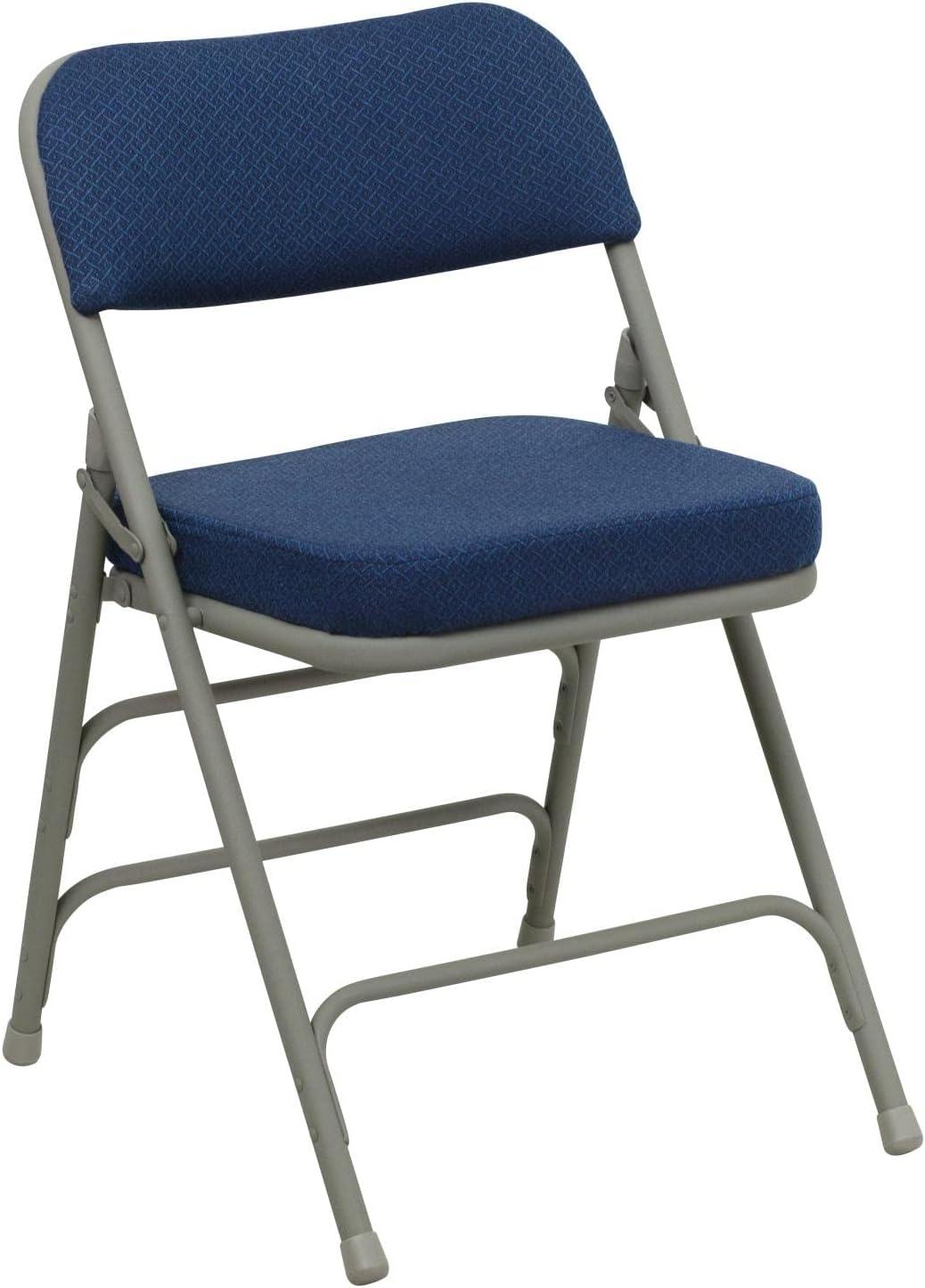 imageFlash Furniture Hercules Series Metal Folding Chairs with Cushioned Seat Fabric Upholstered Event Chairs with 300lb Static Weight Capacity Set of 4 GrayNavy FabricGray Frame