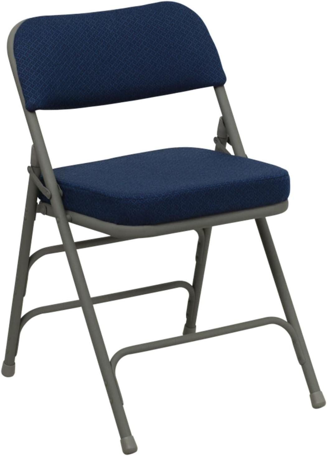 imageFlash Furniture Hercules Series Metal Folding Chairs with Cushioned Seat Fabric Upholstered Event Chairs with 300lb Static Weight Capacity Set of 4 GrayNavy FabricGray Frame