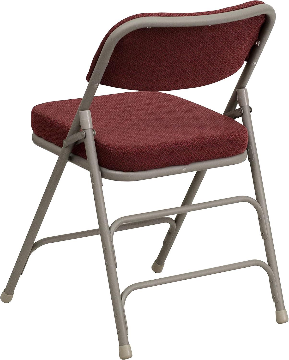 imageFlash Furniture Hercules Series Metal Folding Chairs with Cushioned Seat Fabric Upholstered Event Chairs with 300lb Static Weight Capacity Set of 4 GrayBurgundy FabricGray Frame