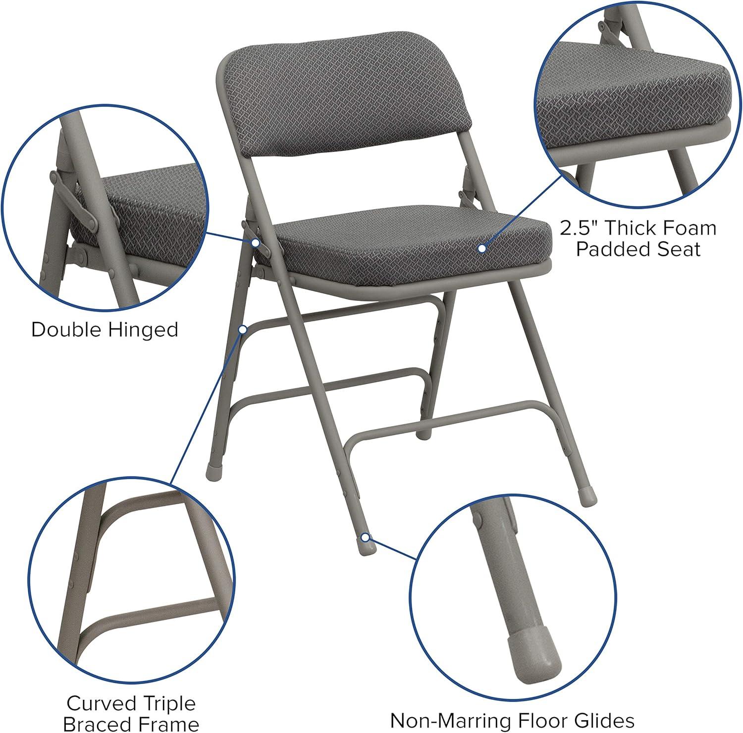 imageFlash Furniture Hercules Series Metal Folding Chairs with Cushioned Seat Fabric Upholstered Event Chairs with 300lb Static Weight Capacity Set of 4 GrayGray FabricGray Frame