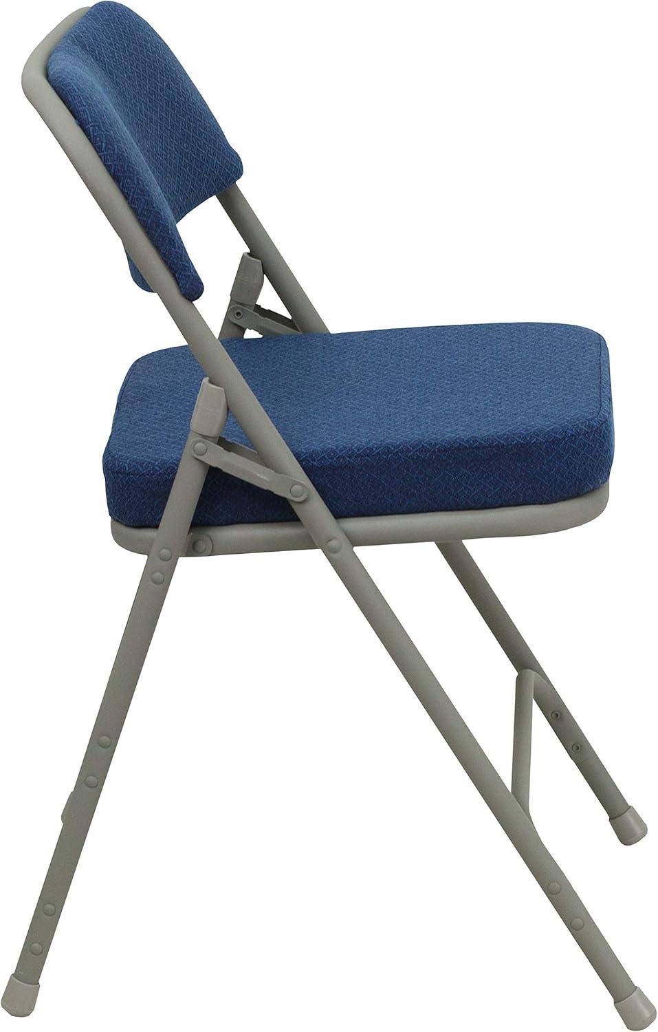 imageFlash Furniture Hercules Series Metal Folding Chairs with Cushioned Seat Fabric Upholstered Event Chairs with 300lb Static Weight Capacity Set of 4 GrayNavy FabricGray Frame